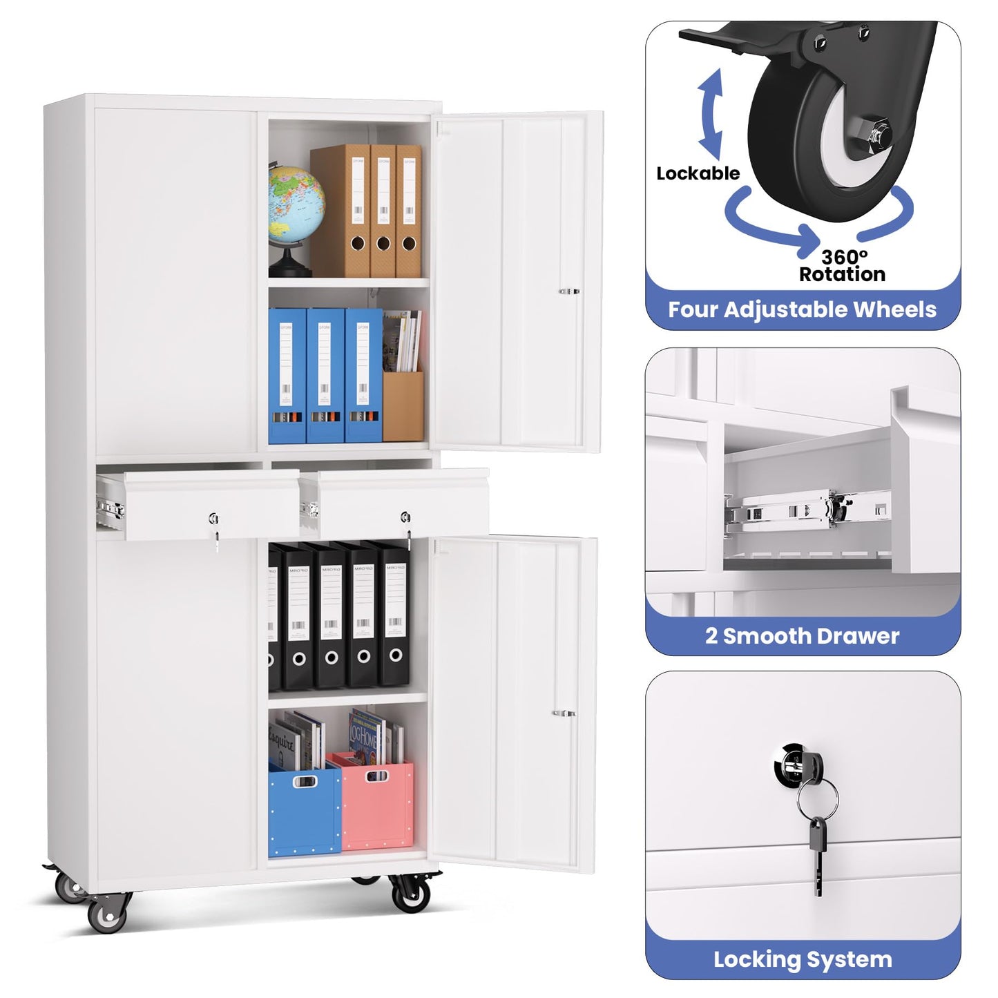 Garvee Metal Storage Cabinet, 73 Inch Garage Storage with Locking Doors and Adjustable Shelves, Heavy Duty Tool Cabinet with 2 Drawers
