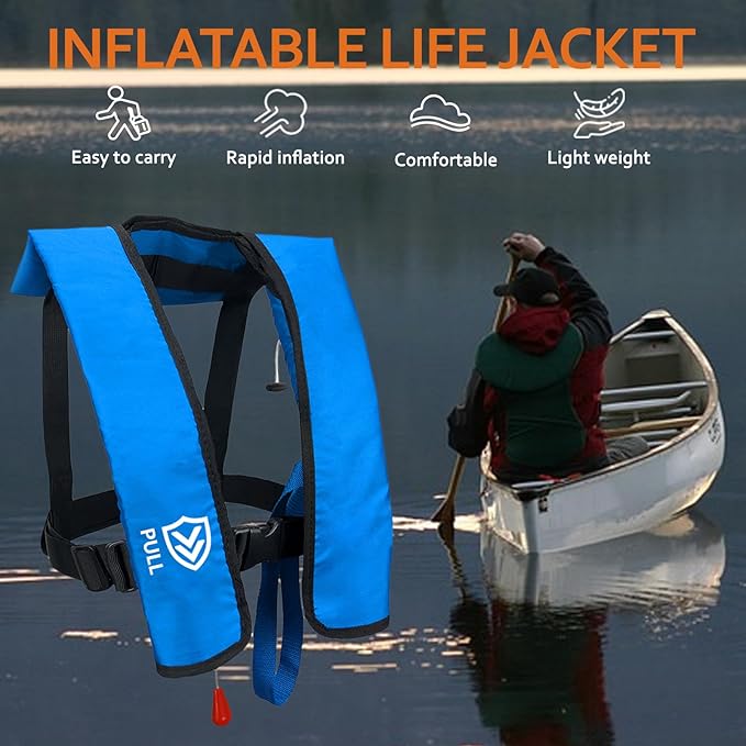 Automatic/Manual Inflatable Life Jacket| Inflatable PFD Kayak Vest Adult| Life Vest for Adults| Outdoor Water Sports| Supports up to 330 lbs|33g of Carbon Dioxide Cylinder