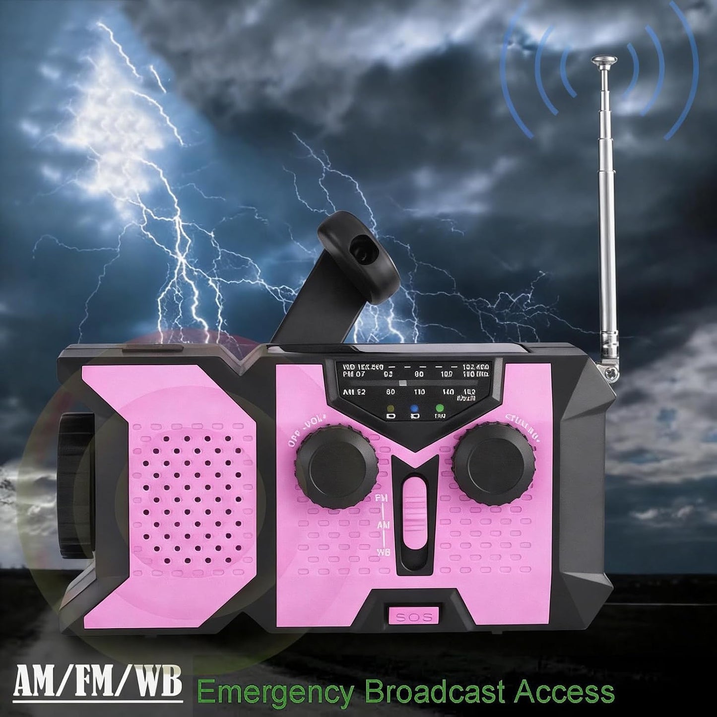 Walfront Emergency Weather Radio AM FM WB Rechargeable Solar Hand Crank Power Bank with LED Flashlight for Outdoor