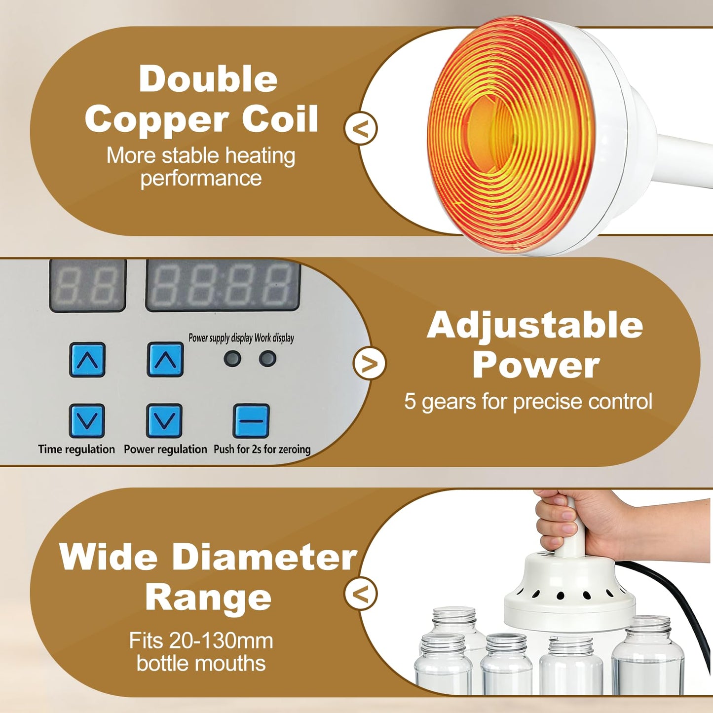 TEMUGODIE Portable Handheld Induction Sealer, 20mm-130mm, 110V, Bottle Cap Sealing Machine for Plastic/Glass Bottles, White