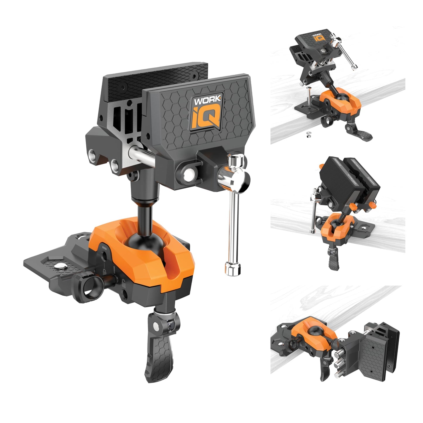 WORK IQ TOOLS 360° Rotating Bench Vise with 5" Jaw Pads - Versatile Woodworking & Pipe Vise for Home Improvement Projects - Compatible with Work Table Workbenches & IQ Connect Accessories