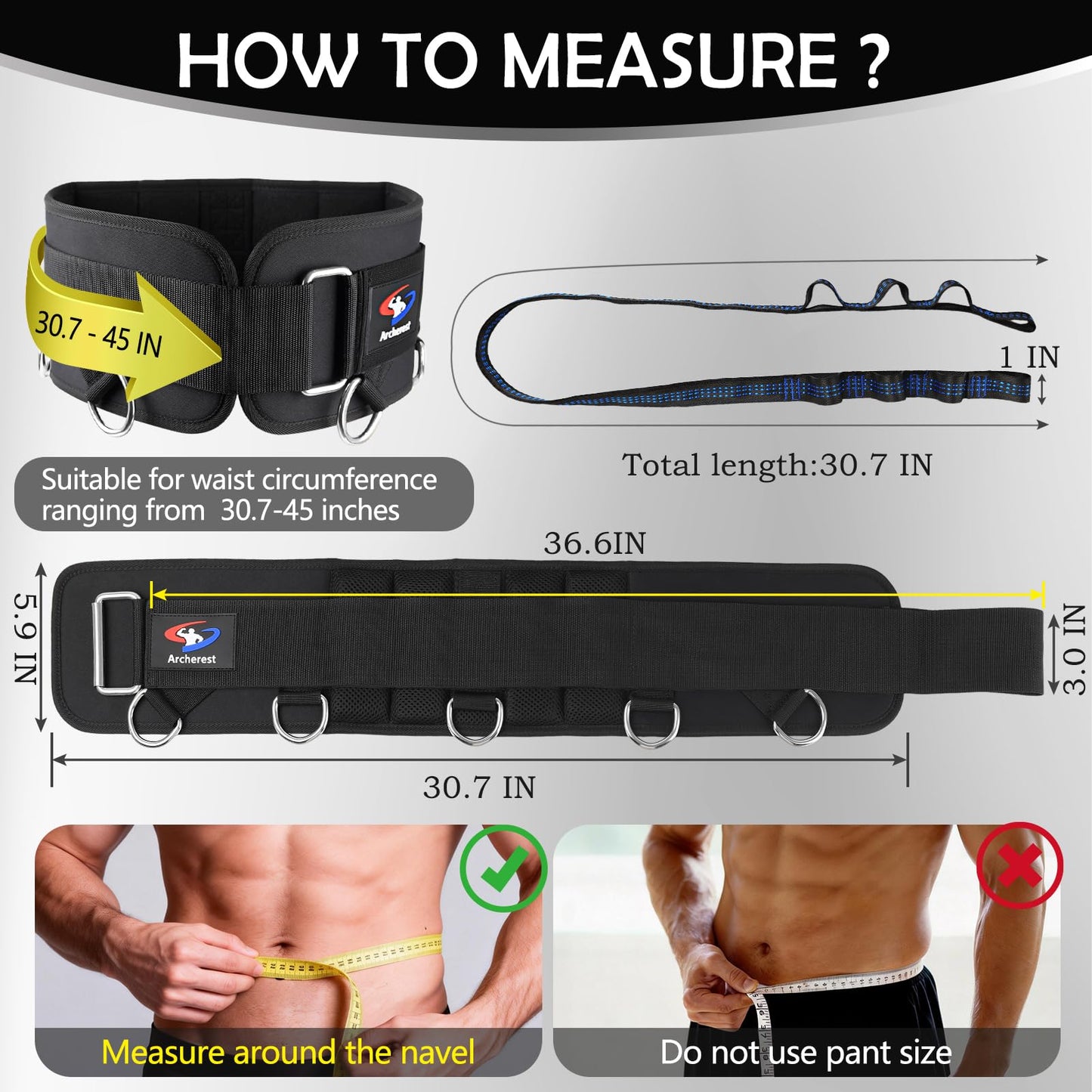 5 D-Rings Weightlifting Belt & Dip Belt with Adjustable 8- Loop Nylon Strap, Weighted Gym Belts for Pull Up, Dips,Squat, Powerlifting & Deadlift, Weight Lifting Belt with Structured Back Support