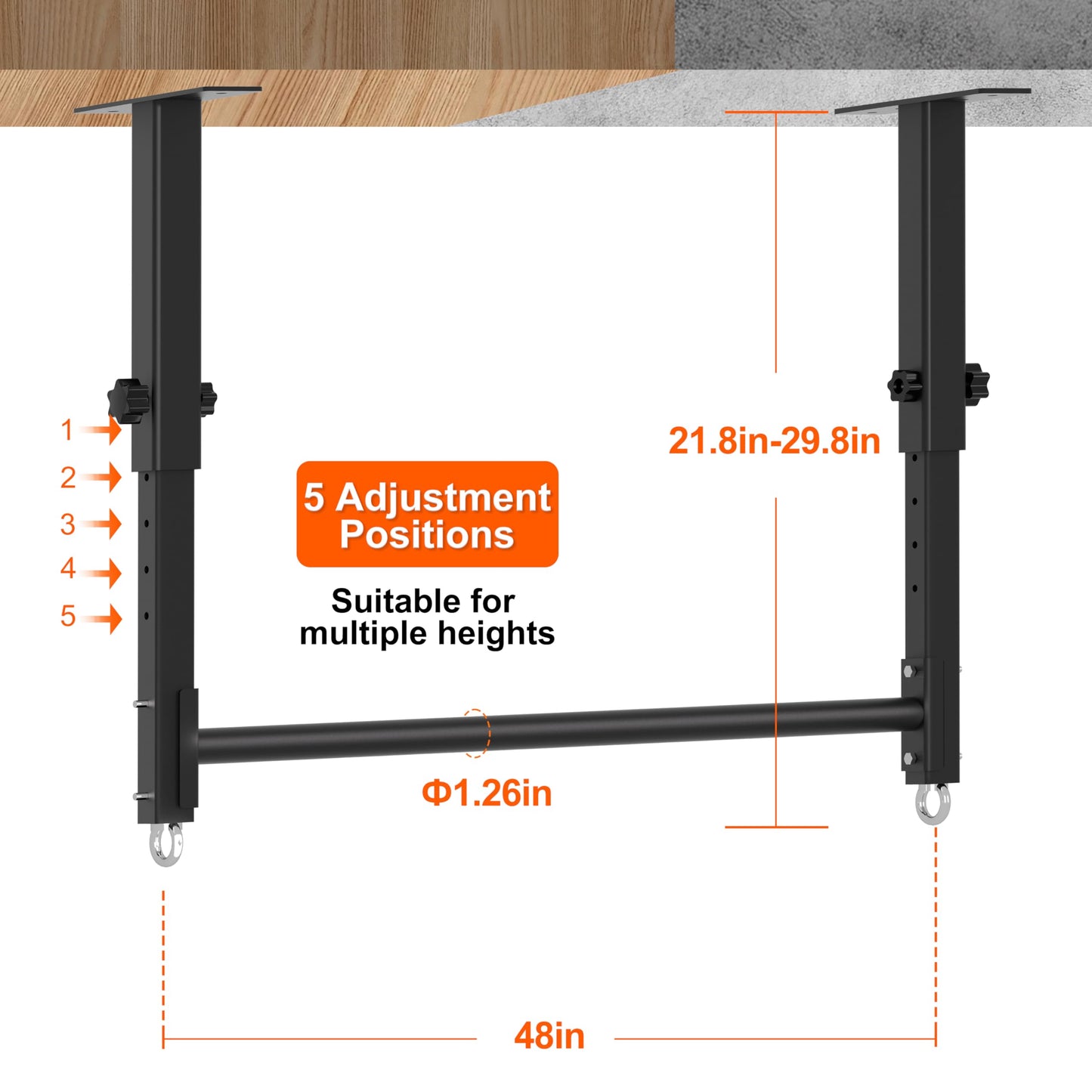 HWOOUSA 48" Ceiling Mount Pull Up Bar, Heavy Duty Multi-Grip Rafter Chin Up Bar for Garage/Basement/Backyard Ceiling Beam, Adjustable Height&Supports to 650 Lbs