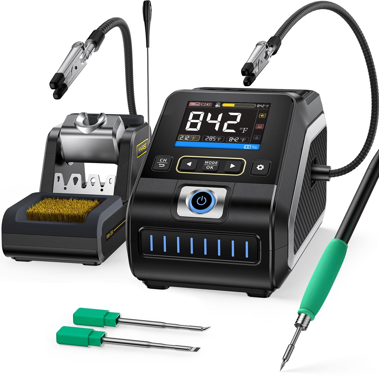 FNIRSI DWS-200 200W 210 Precision Digital Soldering Station Kit with 3 F210 Soldering Iron Tips and 2 Helping Hands, Temp Value & Curve Mode, 3 Temperature Storage, Full-Color Display