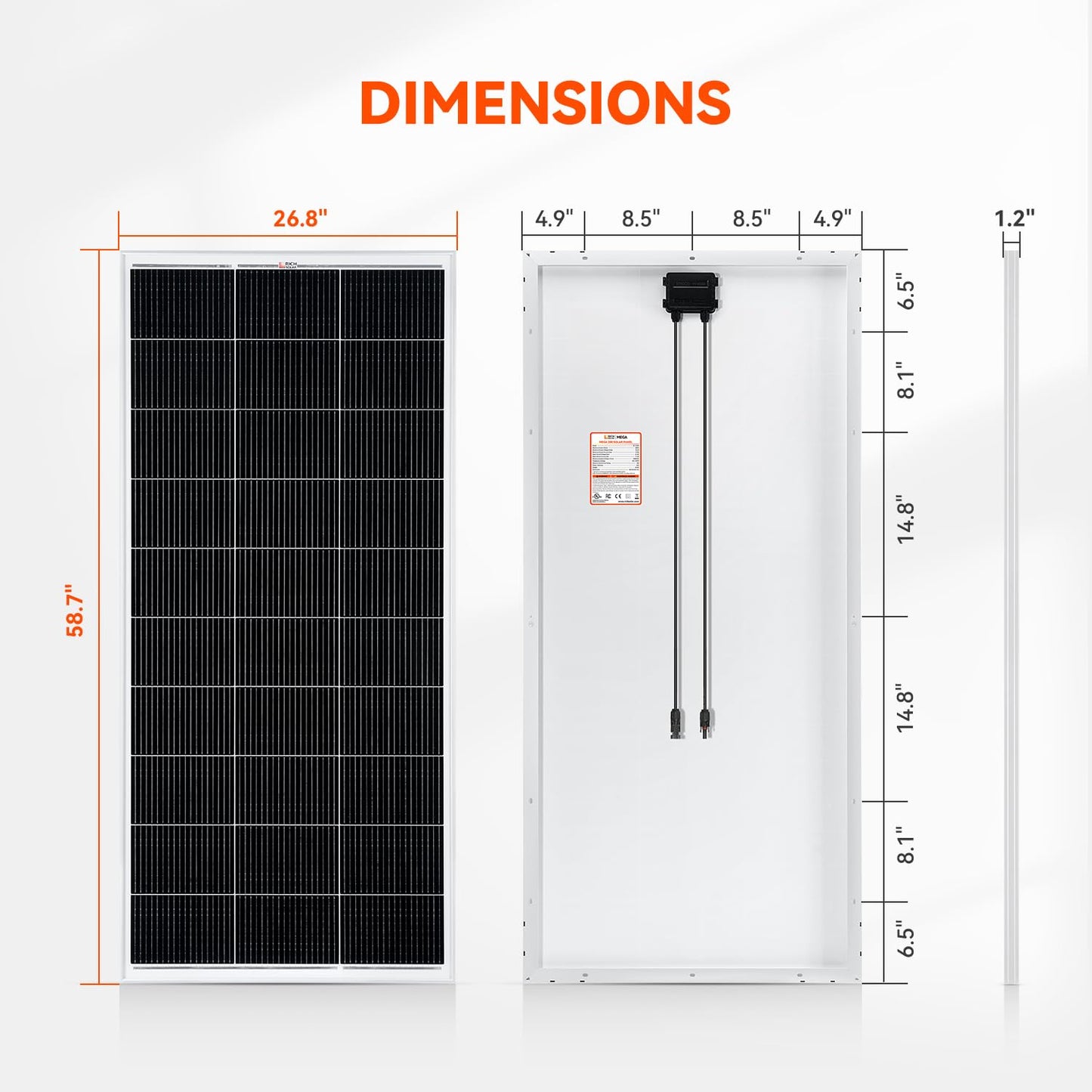RICH SOLAR 200 Watt 12 Volt 18BB Cell Monocrystalline Solar Panel N-Type Cells High Efficiency Solar Module for RV Trailer Camper Marine Off Grid