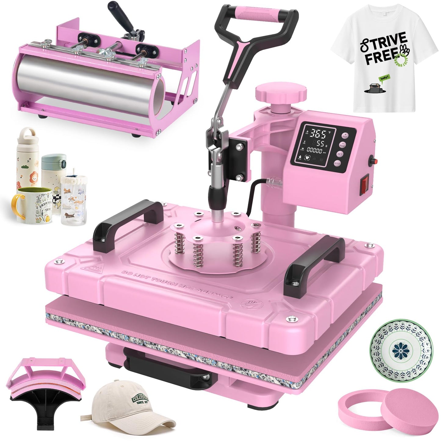 Seeutek Heat Press 5in 1 Heat Press Machine 12x15 Inch Sublimation T Shirt Pressing with 30OZ 20OZ Tumbler Heat Press 360° Swing Away Multifunction Heat Transfer Combo for T-Shirts, Hats, Mugs, Plates