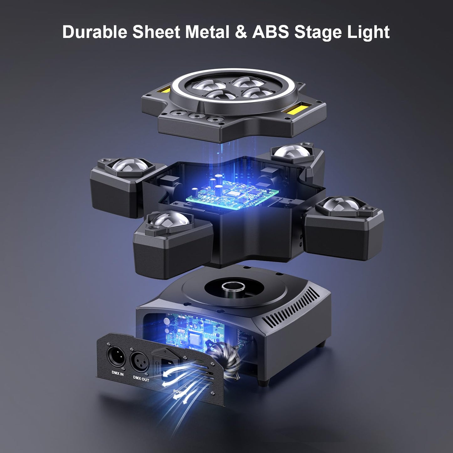 120W Stage Moving Head Light,4 Arms RGBW 4-in-1 Stage Lighting Beam/Wash/Red Green Starry Sky Golden Strobe RGB Halo Effect Light,Sound-Active/DMX/Remote Control for Party Club Stage Show