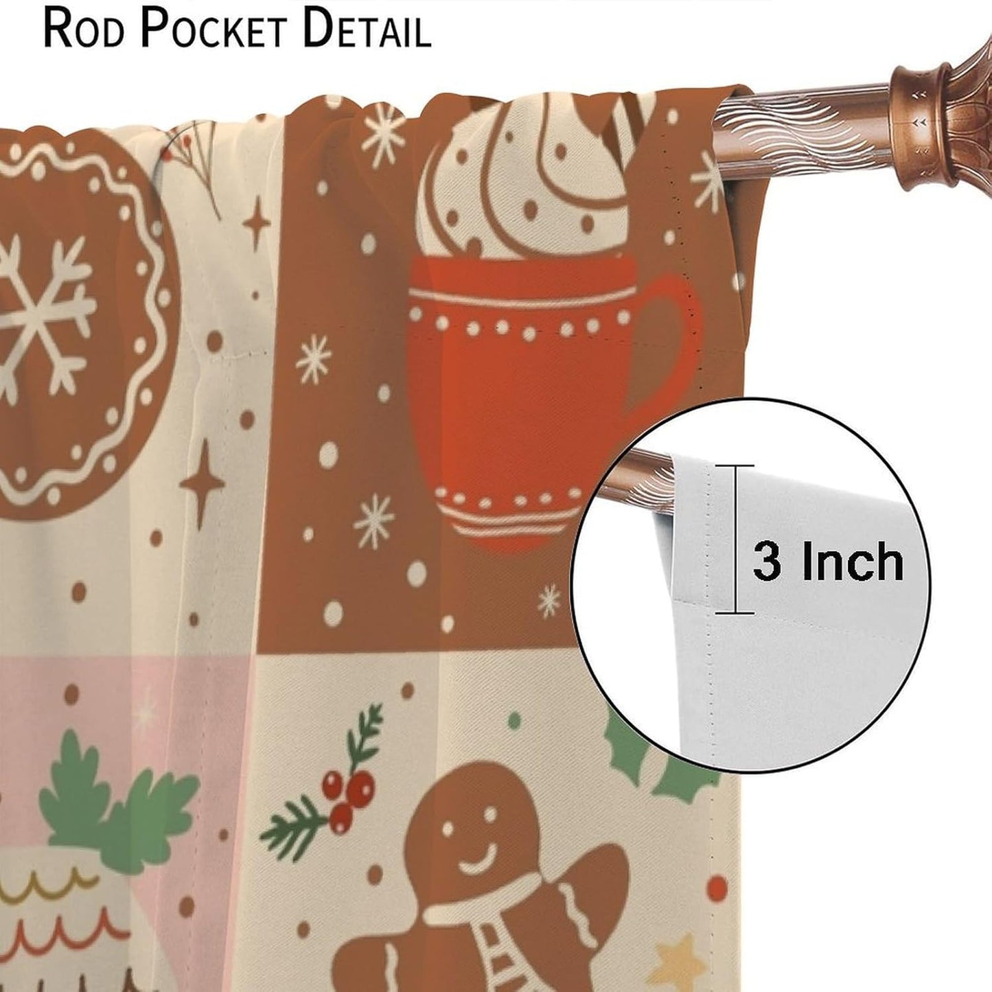 Regine Switzerland Christmas Patchwork Curtains - Hand-Drawn Gingerbread House Design | Winter Holiday Drapes (W20xL45 Inch) - Set of 2