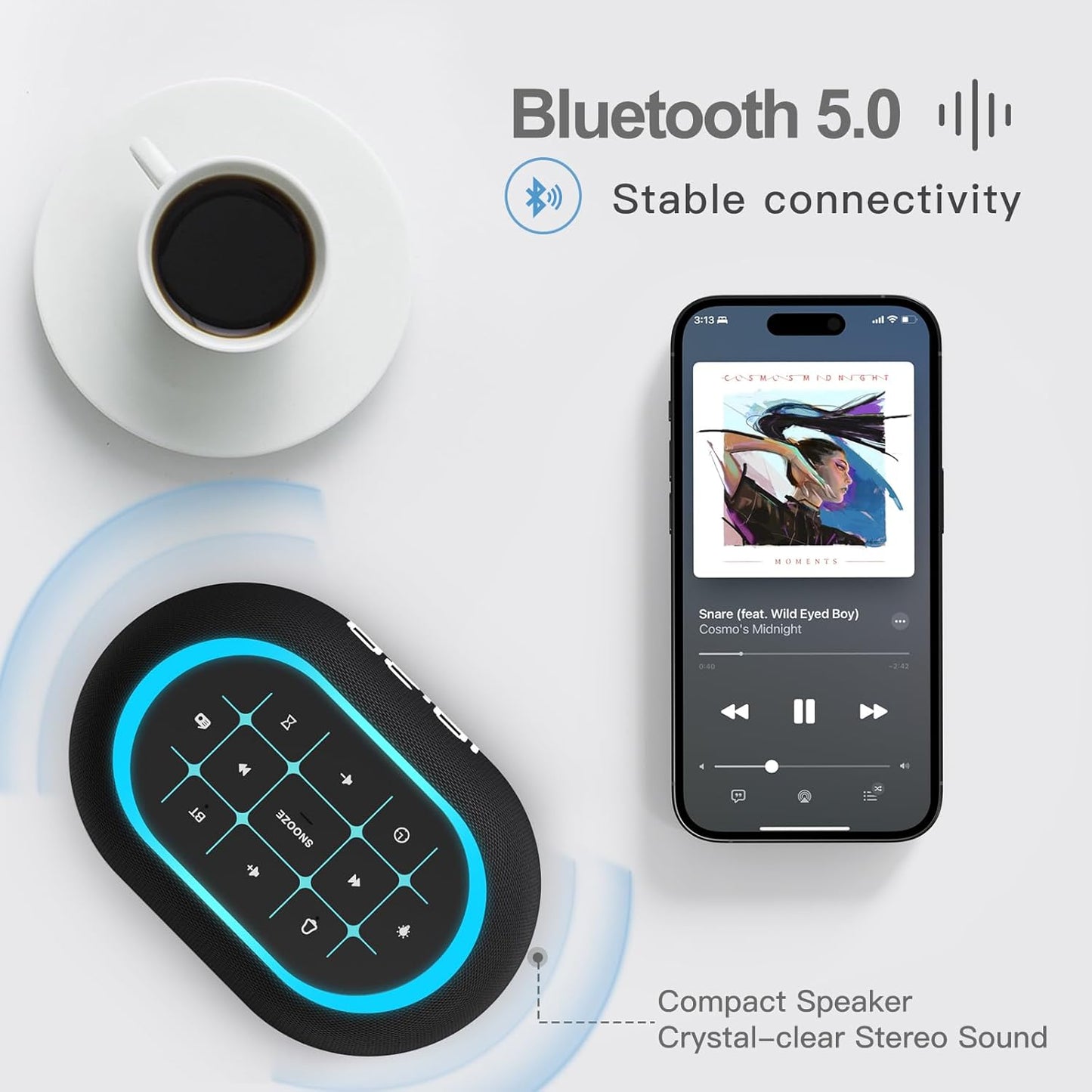 0-100% Dimmer,7 8 Sounds,16-Level ANJANK Alarm Clock FM Radio with Bluetooth Speaker, Hi-Fi Stereo Sound, Clolors Night