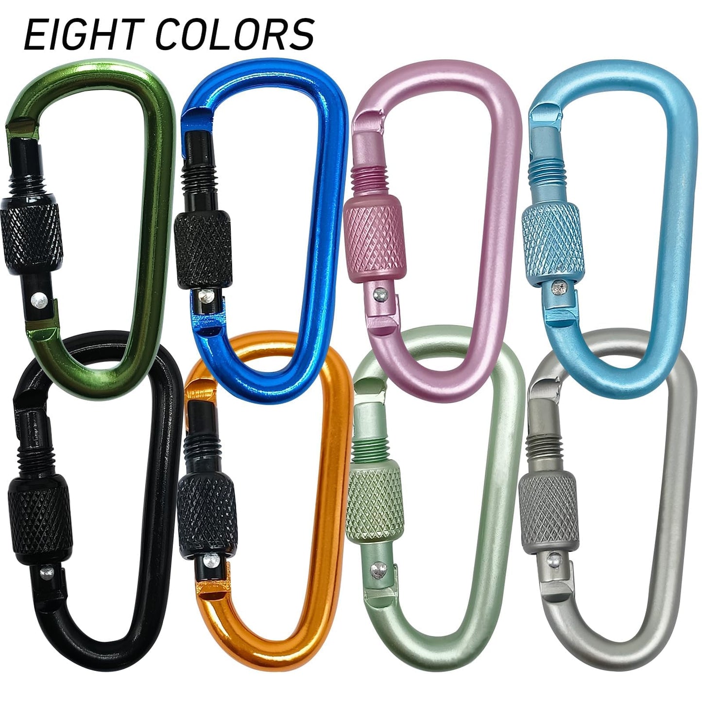 YUCHIYA 8 Pack D-Shape Carabiner Clasp with Screw Gate, 2.2 Inch Mini Keychain Clip Key Chain Buckle, Aluminum Alloy Keyrings Hook for Outdoor Hiking not for Climbing (D with Screw, Black)