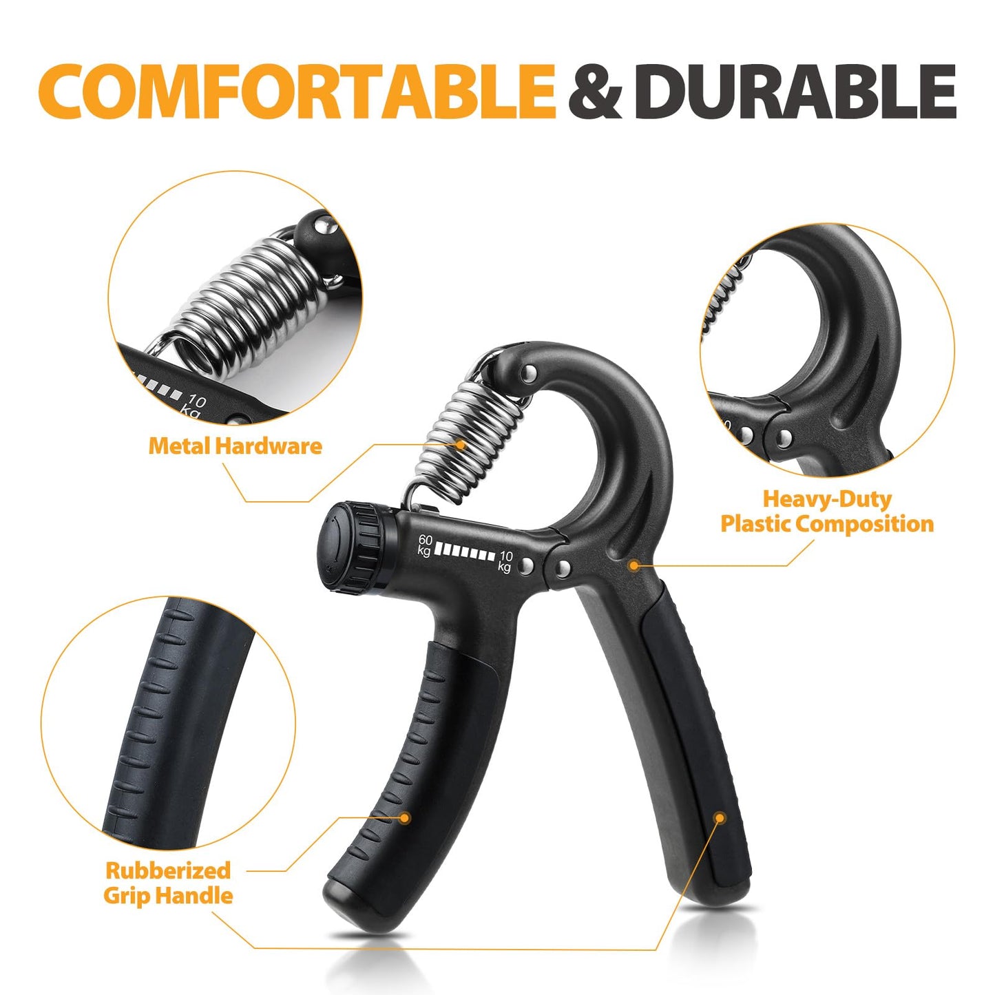 NIYIKOW 2 Pack Grip Strength Trainer, Hand Grip Strengthener, Adjustable Resistance 22-132Lbs (10-60kg), Forearm Strengthener, Perfect for Musicians Athletes - Carbon Black