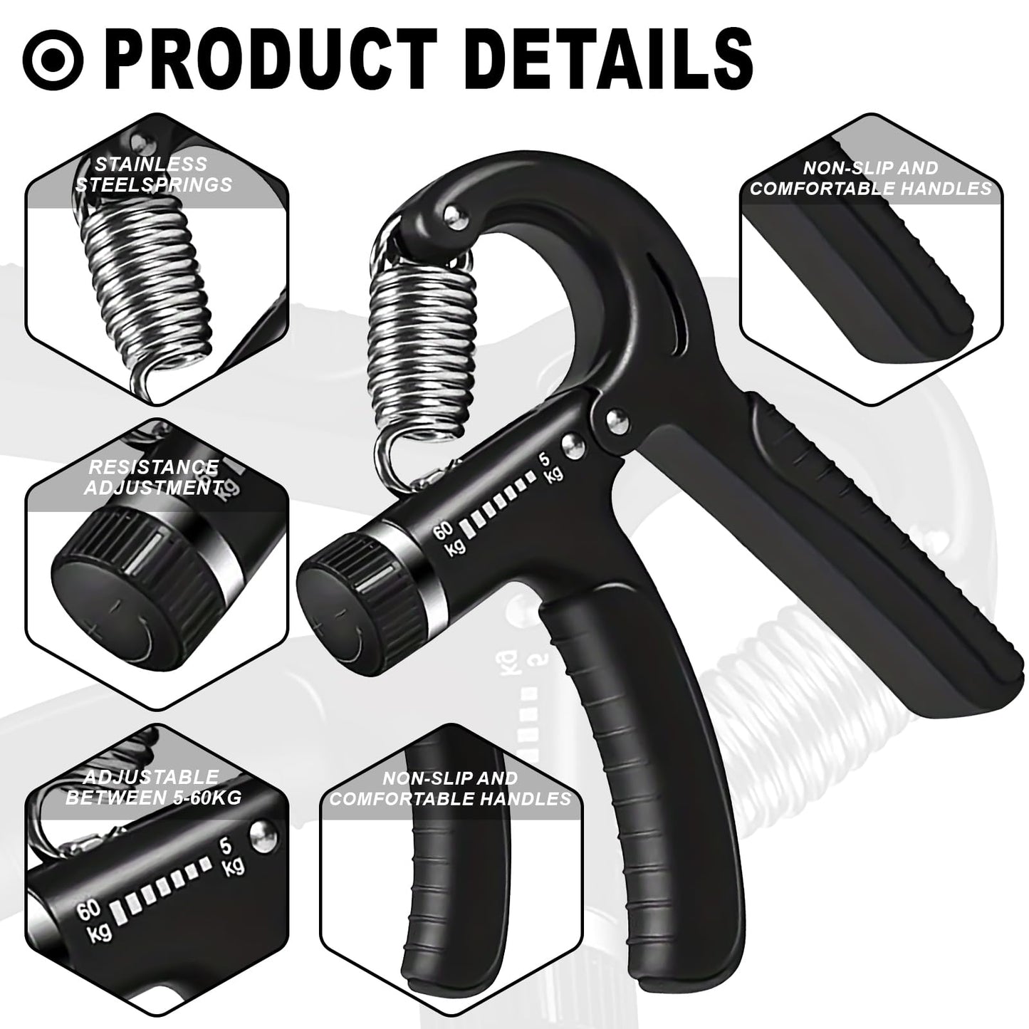 Grip Strength Trainer, Hand Grip Exerciser Strengthener with Adjustable Resistance 11-132 Lbs (5-60kg), Forearm Strengthener, Hand Exerciser for Muscle Building and Injury Recover