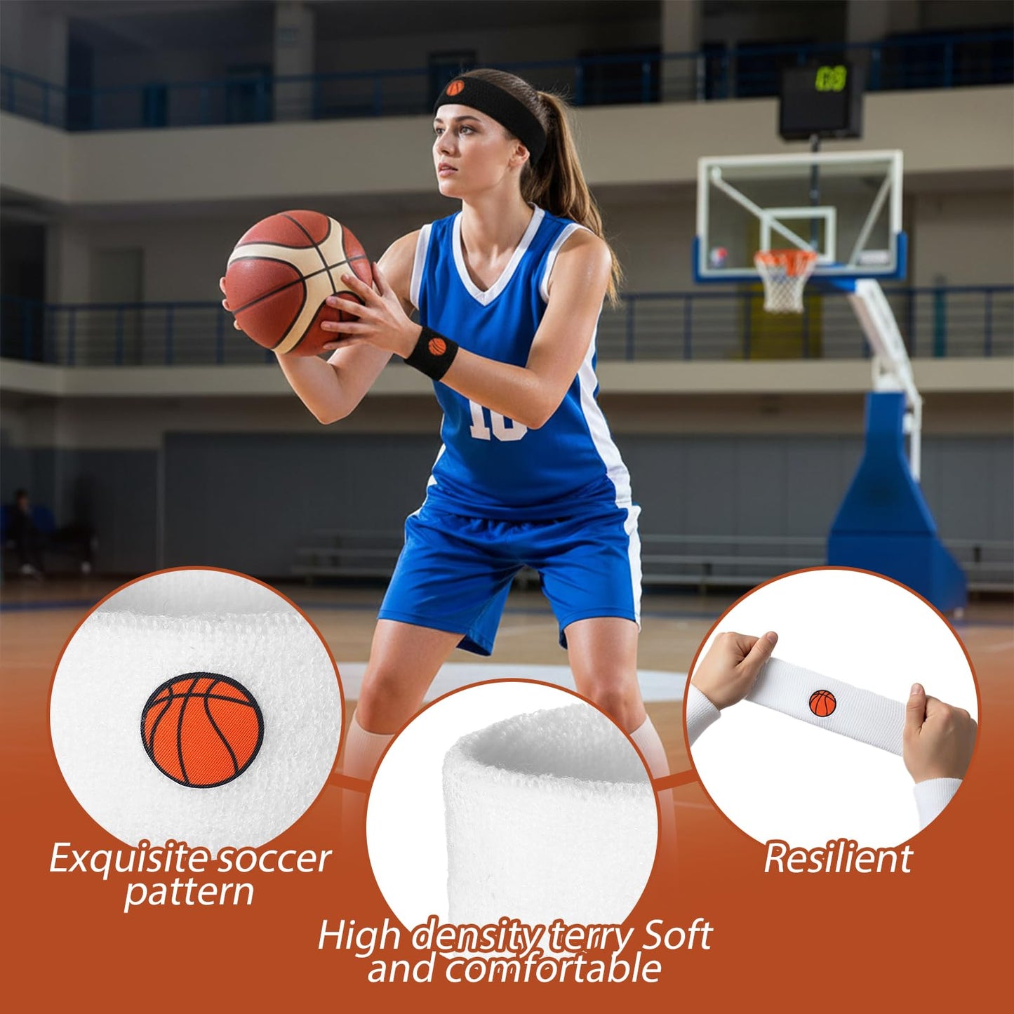 QFGasre 6pcs Sweatband Set Sports Headband Wristband Set 4 Moisture Wicking Athletic Wristband and 2 Headbands Wrist Sweatband Men Women Terry Cloth Sweat Absorbing Headband for Workout