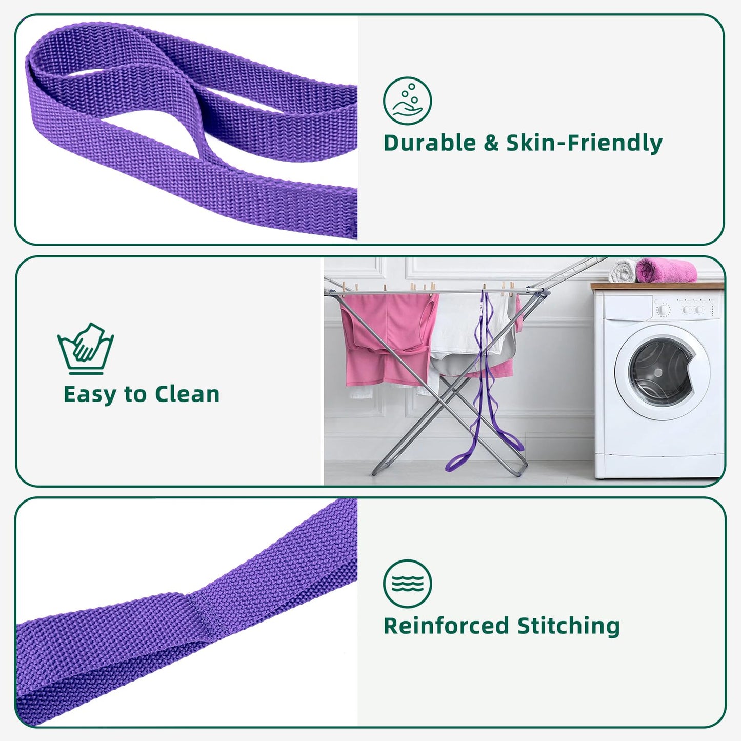 Abiarst Stretching Strap Yoga Straps for Physical Therapy, 10 Loops Non-Elastic Stretch Band for Pilates, Flexibility, Exercise and Gymnastics (Purple)