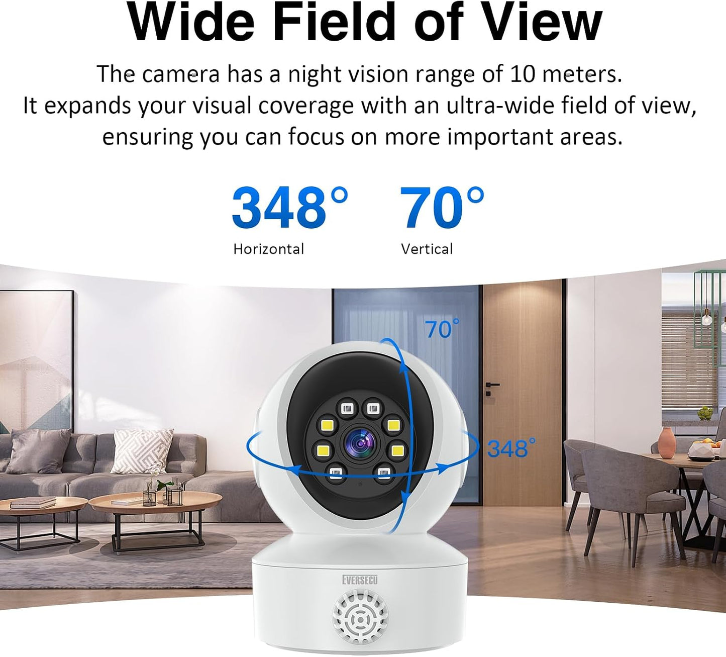 EVERSECU 2 Smoke & Gas Detection Home Security Camera with Sound Alarm & Real Time Alert, Humanoid Auto Tracking, Way