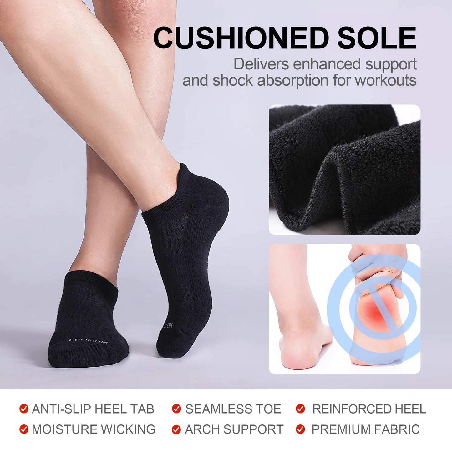 LEVSOX Ankle Compression Socks for Women and Men, Bamboo Viscose Low Cut Cushioned Athletic Running Socks