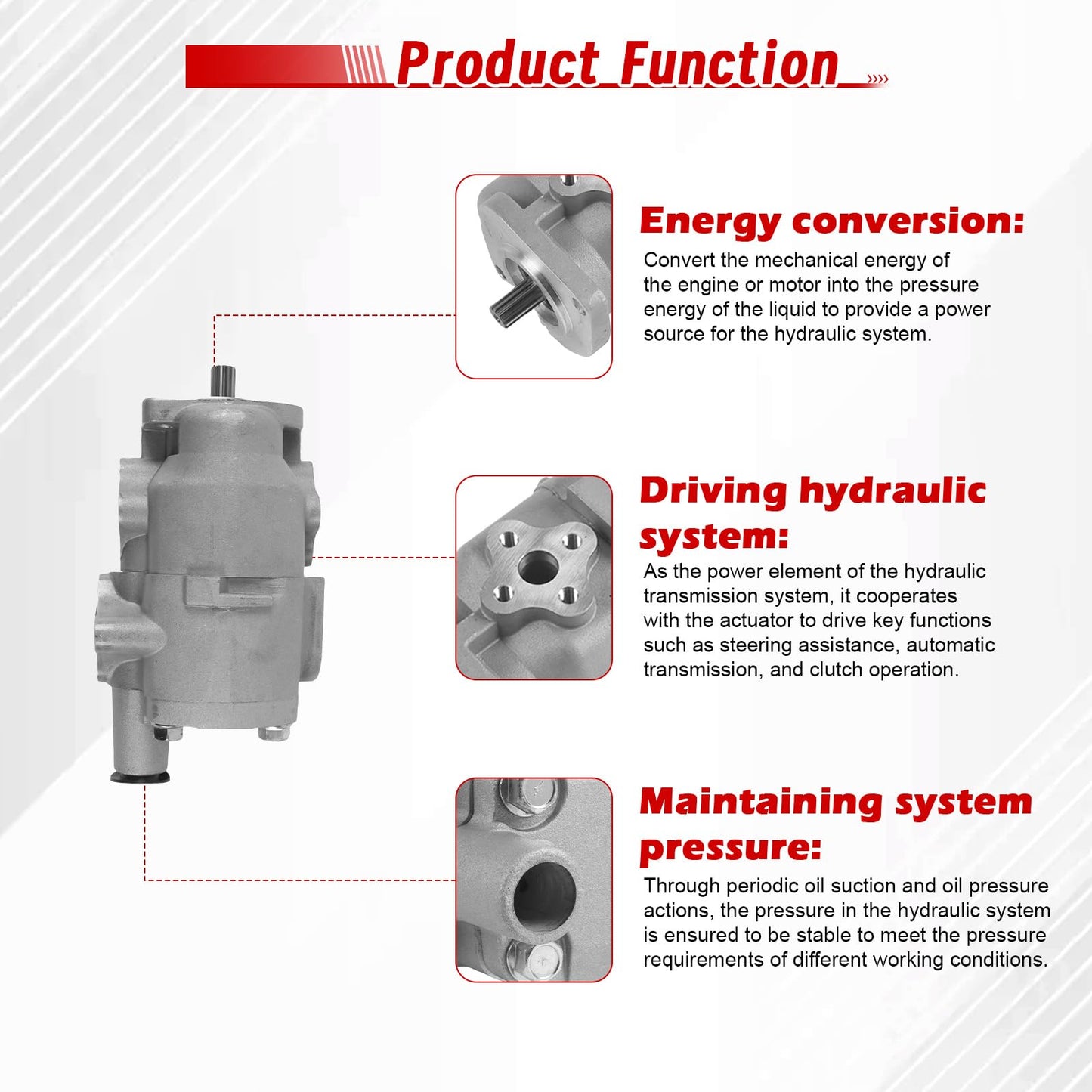 Worldthump Hydraulic Pump, TA020-36400 TA02036400 Replacement for Kubota Tractor L2900DT L3010DT L3300DT L3410DT Tractor Accessory