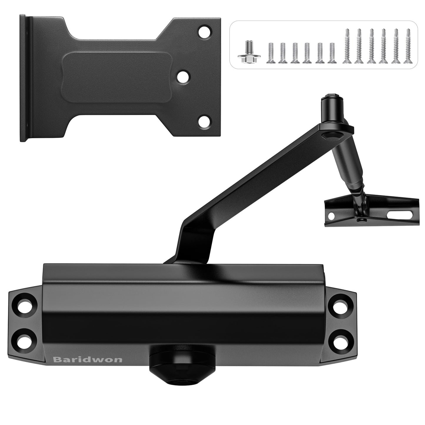 Baridwon Heavy Duty Commercial Door Closer Large Size, LetBlack Finish, Self-Closing Mechanism with Hold Open