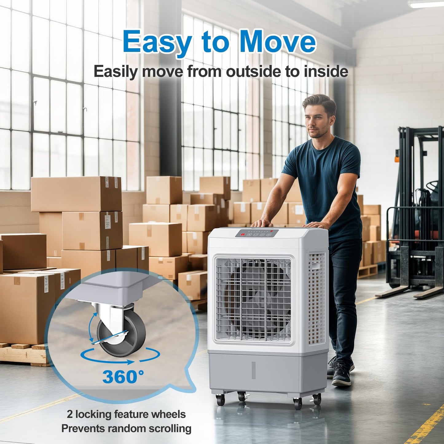 Large Windowless Portable Air Cooler, 3 in 1 Evaporative Swamp Cooler with Remote, Hoseless Ventless Fan Ac Unit, 7H Timer, 8 Gal Water Tank, 4 Ice Box for Garage, Bedroom Home Outdoor