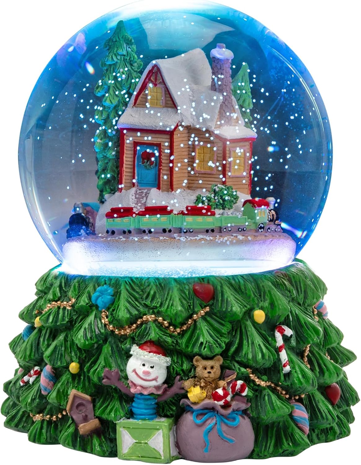 Skiennix Revolving Christmas Train Snow Globe - Color-Changing LED Music Box with 3D Tree Base