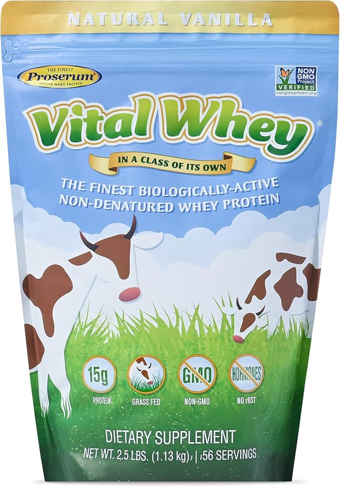 Grass-Fed Whey Protein Powder for Immune Vitality, Natural Vanilla 2.5lbs (56 Servings), 15g Protein Per Serve, Vital Whey, Clean Holistic, Wellness Nutrition