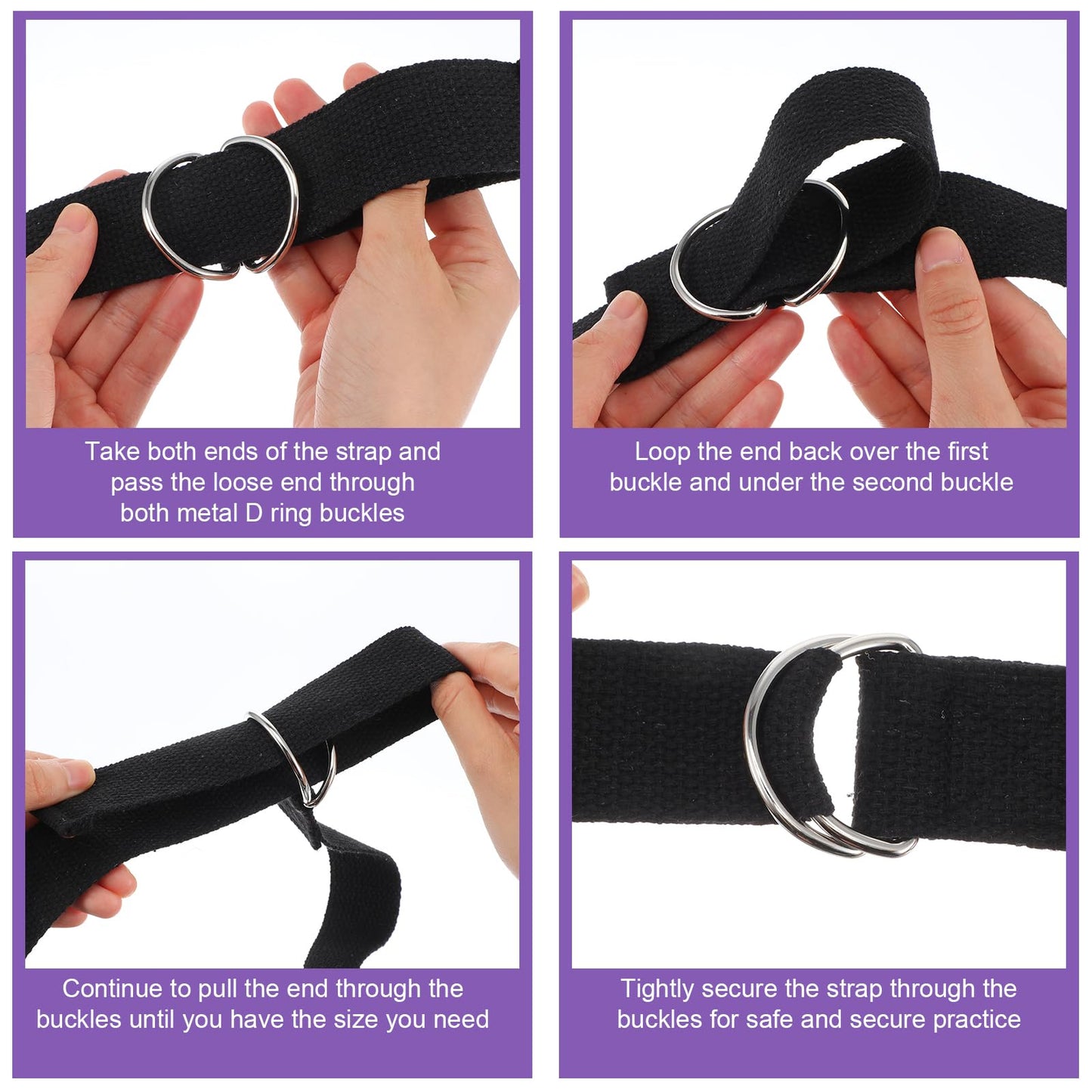 20 Pcs Yoga Mat Strap & Yoga Straps for Stretching, 6ft Adjustable Exercise Stretch Band with Metal D Ring Buckle for Pilates, Fitness, Gym Workout, Dance, Physical Therapy (Black)