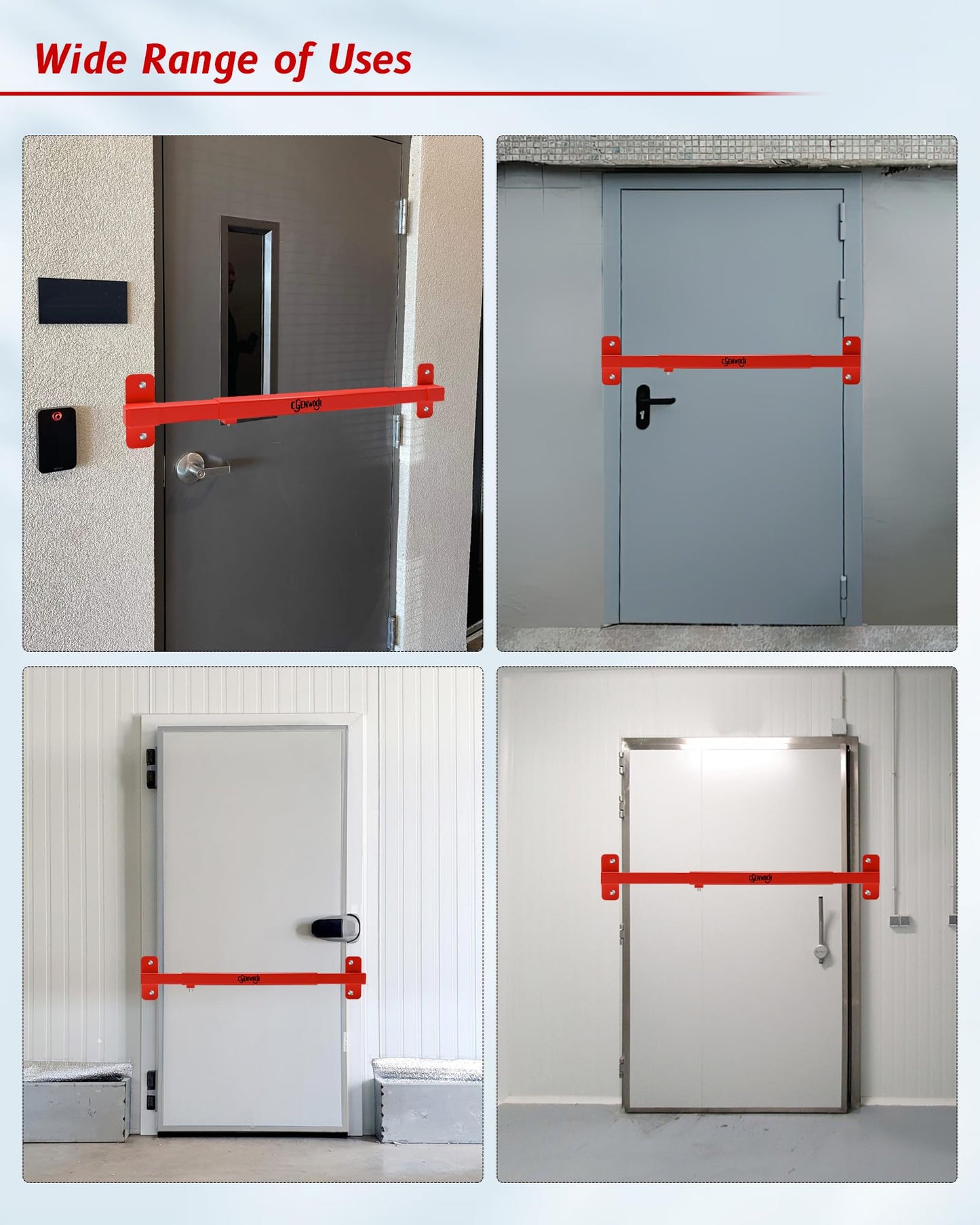 Adjustable Door Security Lock Bar, Commercial Shed Outswing Door Security Bar Fit for 32" to 42" Exterior Opening Door, Anti-Theft Barricade Lock for Jobsite Office, Warehouse, Trailer Door