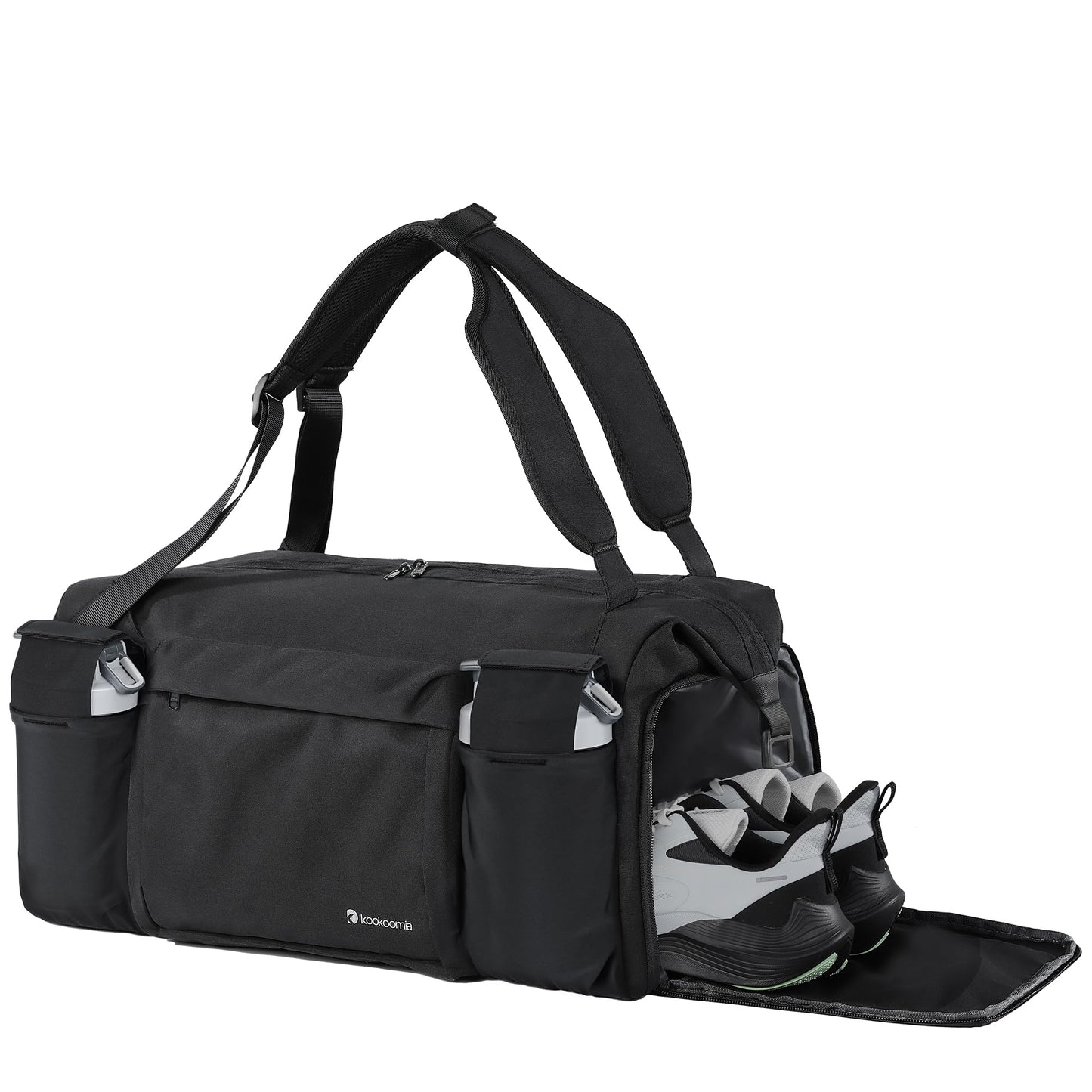 Kookoomia Gym Bag for Men with 2 Upgraded Bottle Holders Convertible Duffle Bag and Gym Backpack Waterproof Sports Bags with Shoes Compartment and Wet Pocket - Black