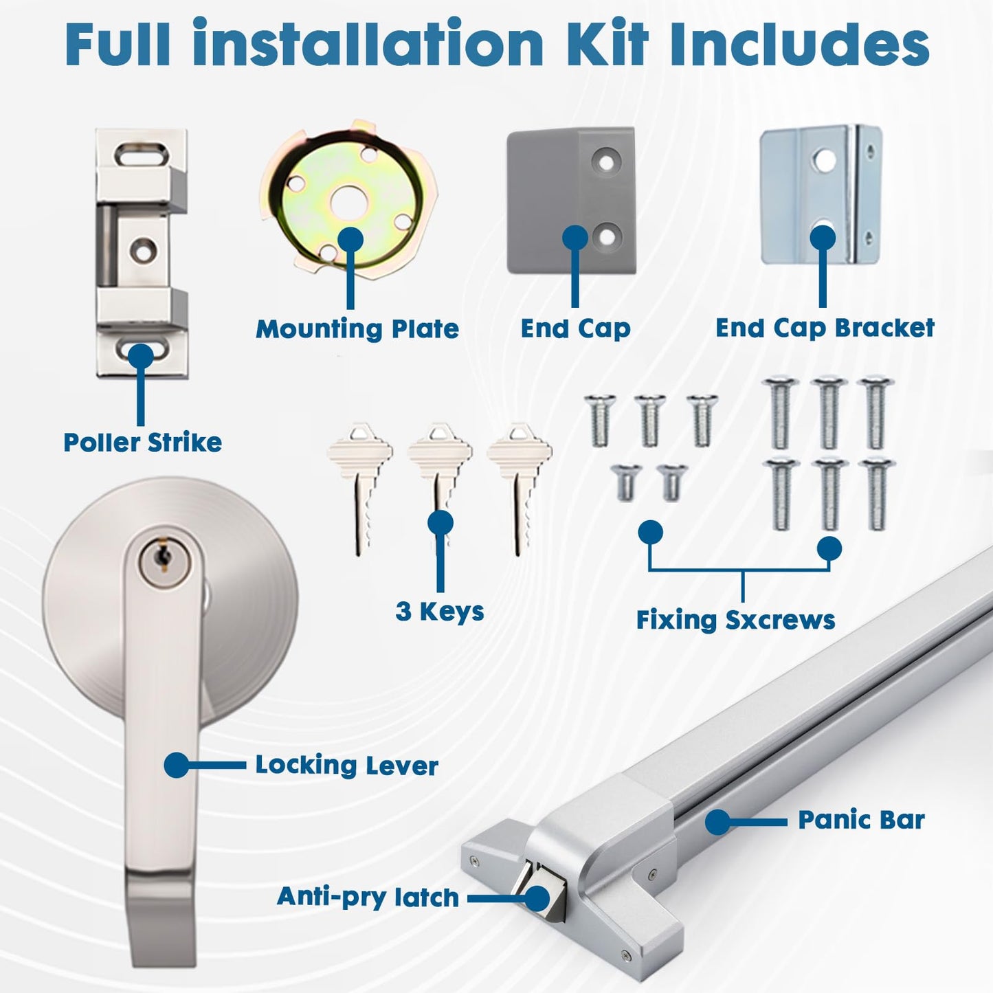 Suermany Commercial Door Push Bar Panic Exit Device with Exterior Lever, 32" Stainless Steel Panic Bars for Exit Doors, Aluminum Silver