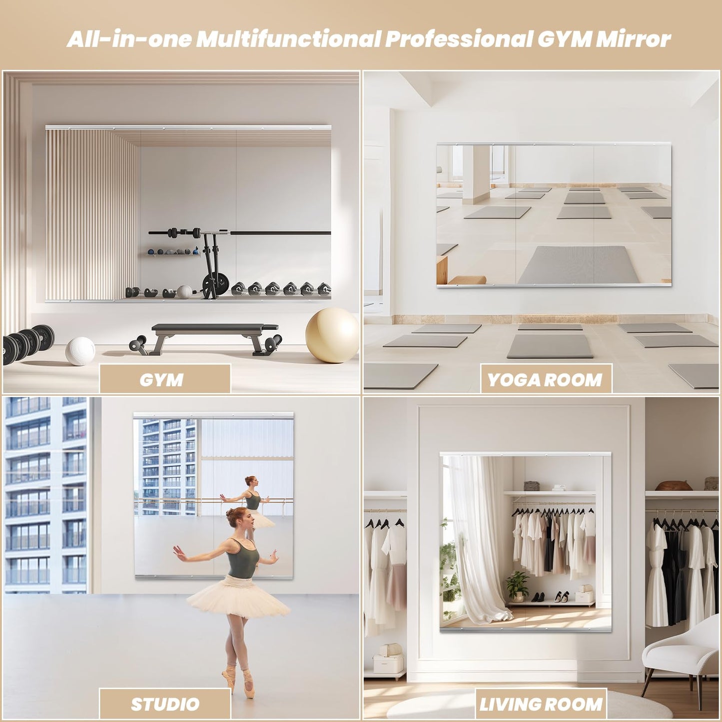 Snowdool Gym Mirror, 48''x30'' 3PCS Mirrors for Home Gym Wall Large, Full Body Mirror for Yoga, Garage, Dance Studio, Anti-Rust, Tempered Glass,Frameless Rectangle Wall-Mounted Workout Mirrors