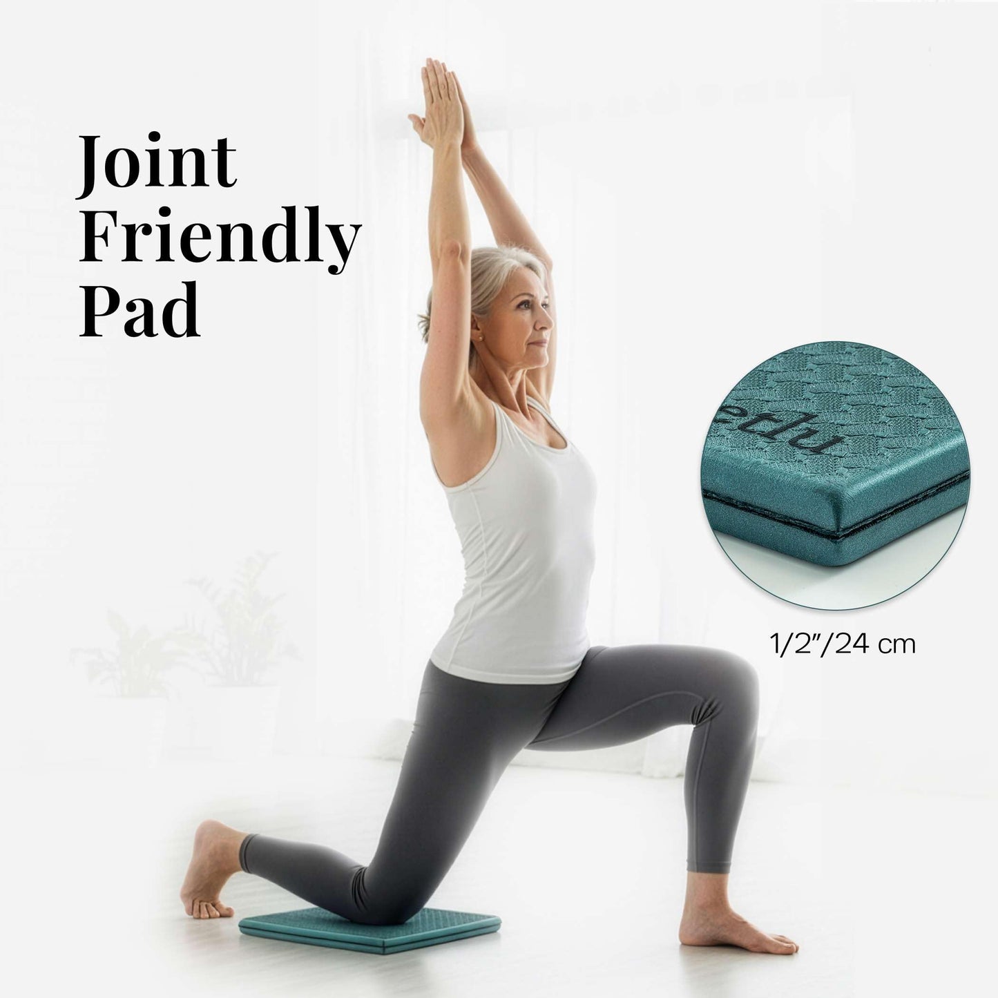 Feetlu Cushioned Yoga Knee Pad – 24” x 12” x 1/2” Extra-Thick Support for Workouts, Standing, and Kneeling Tasks (GRN)