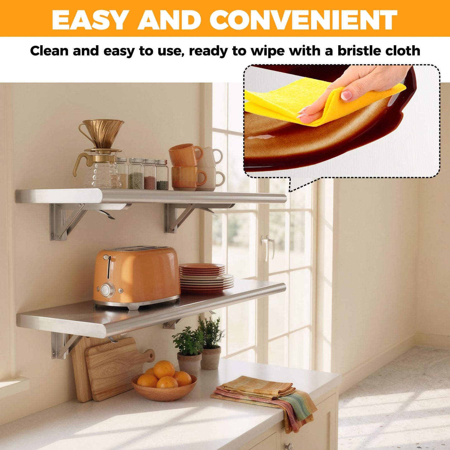 72" x 12" Split Stainless Steel Folding Concession Shelf,Heavy-Duty Drop-Down Serving Window Shelf, Wall-Mounted Folding Serving Food Shelf Stand for Food Trucks, Concession Stands & Commercial Use