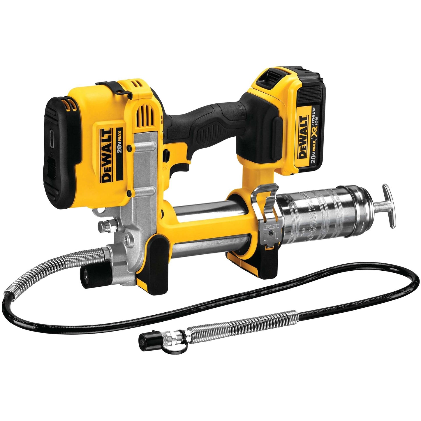 DEWALT Grease Gun Kit 20V MAX with 4.0Ah Battery and Charger, Cordless Grease Gun, LED Light, 42” Hose, 10,000 PSI, Variable Speed Triggers (DCGG571M1)