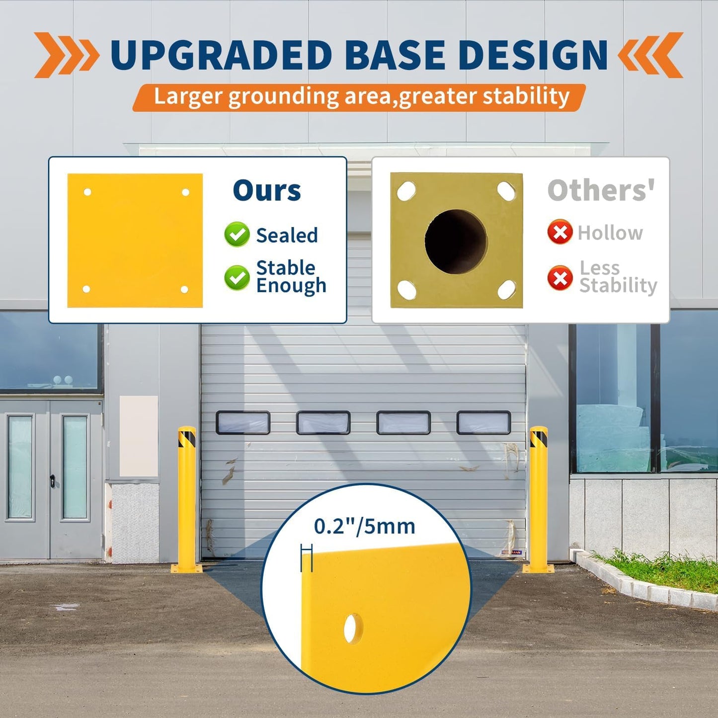 Safety Bollard, 42" Height 4.5" Diameter Steel Post with Anchor Bolts, Yellow Traffic Bollard for Property Protection & Parking Lots (6 Pack)