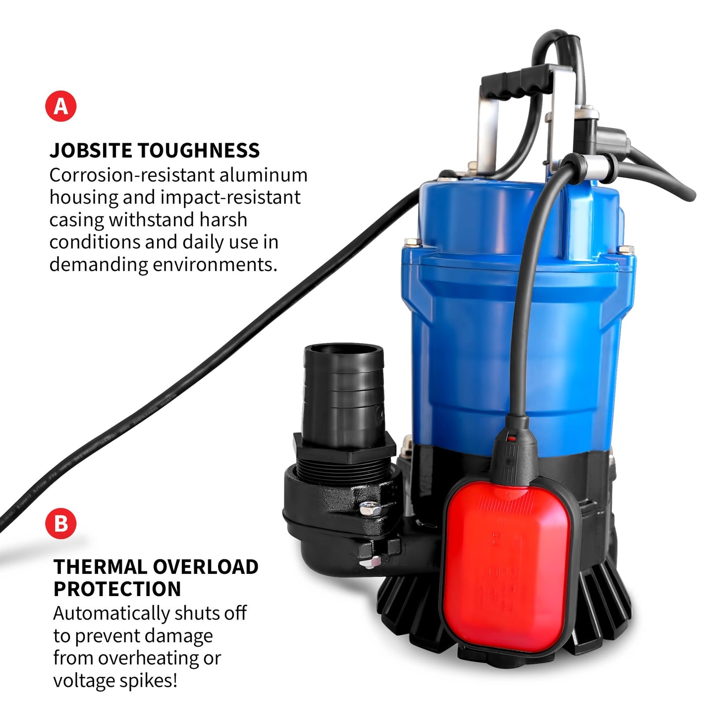1/2 HP Submersible Water Pump 2" Outlet 66 GPM 400W Electric Utility Dewatering Pump Basement Flooding Construction Sites Irrigation Drainage