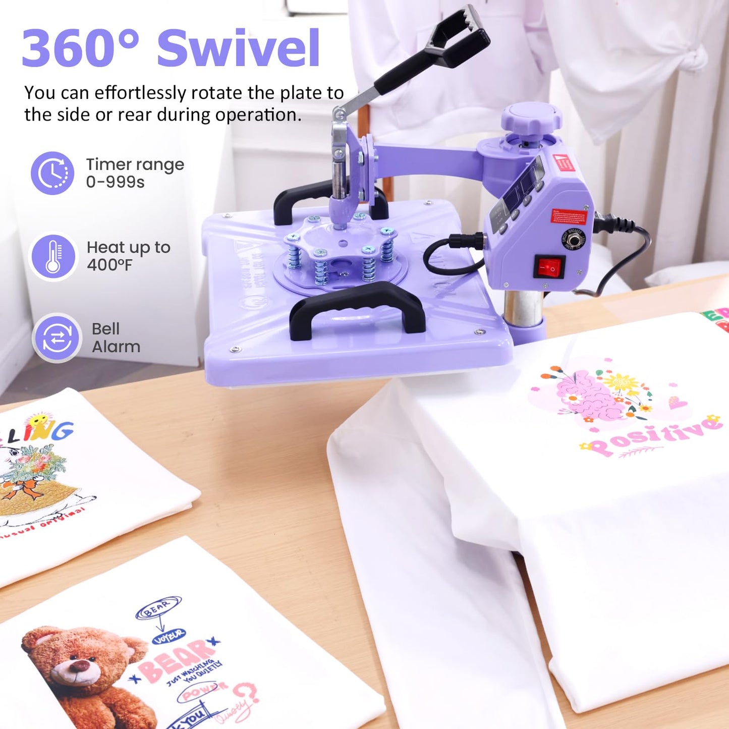 5 in 1 Heat Press Machine 12''x15'' (Purple) + Heat Transfer Paper for Dark T Shirts (10 Sheets) 8.5''x11'', Easy to Use for T-Shirts, Hats, Caps, Mugs, Plates, 360 Degree Swing Away Heat Transfer