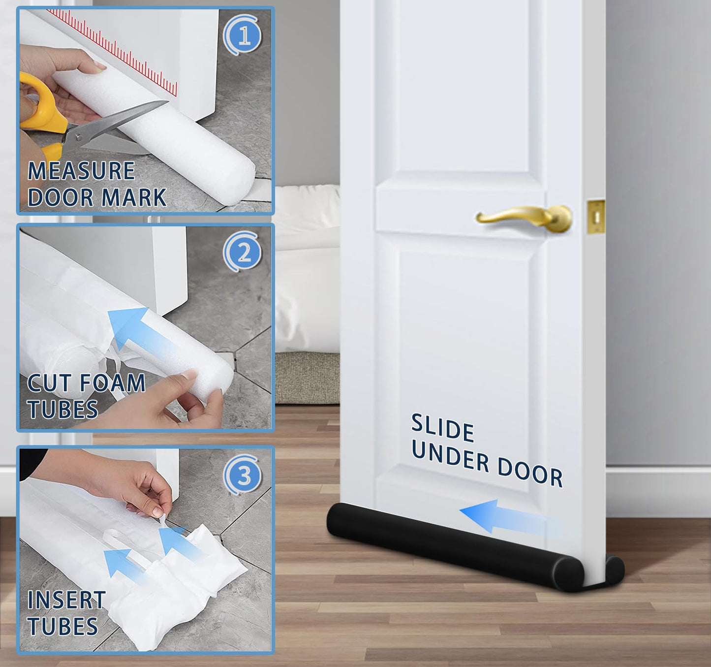 MAXTID Large Door Draft Stopper for Bottom of Doors 36” Under Door Sweep Noise Blocker Black Gap Stoppers Adjustable Doors Seal Sweep Guard Draft, Window Breeze Stoppers, Home Essentials Gadgets