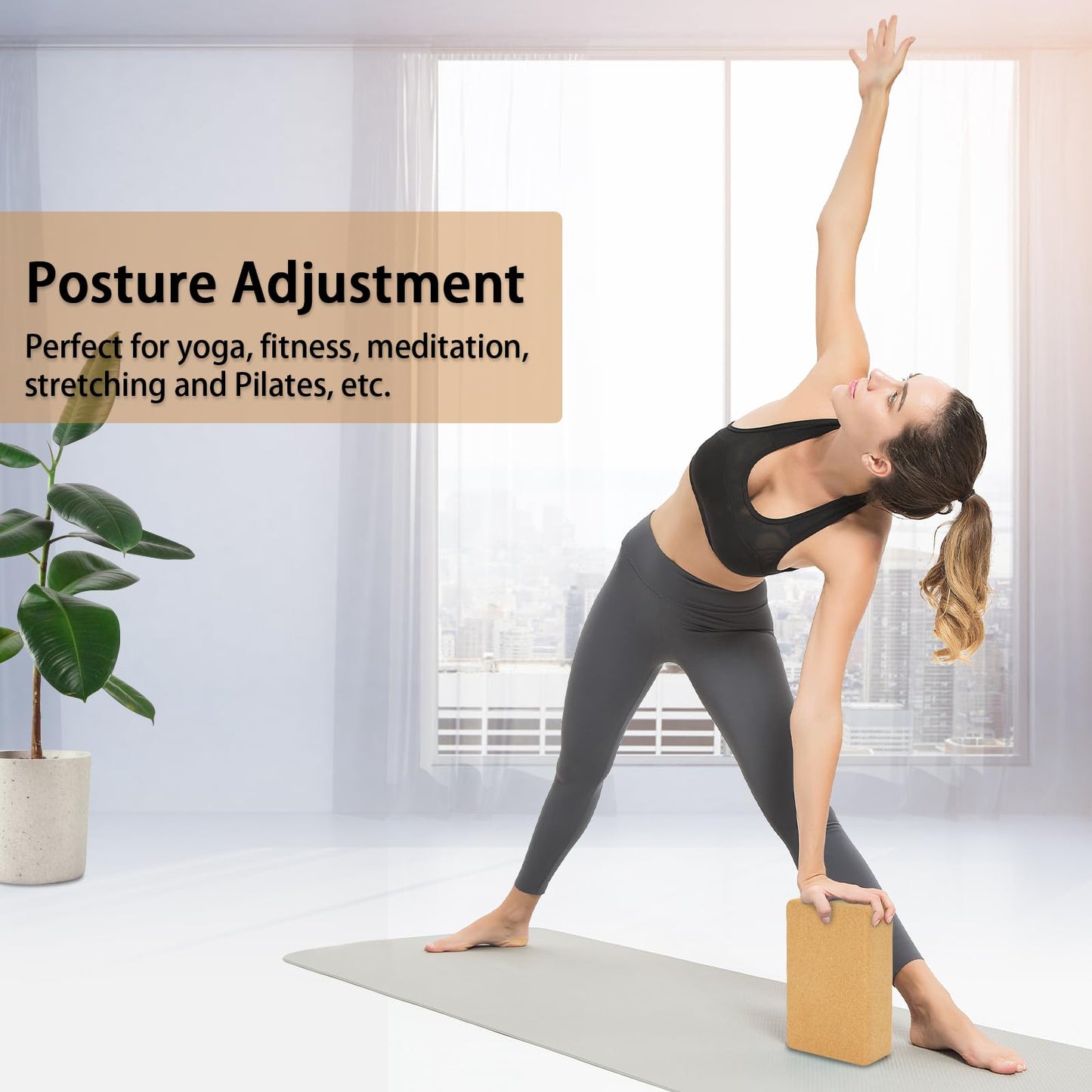Hatha Yoga Cork Yoga Block, Natural Cork from Portuguese, Premium Brick 9"x6"x3", Eco-Friendly Yoga Accessories for Yoga, Pilates & Stretching