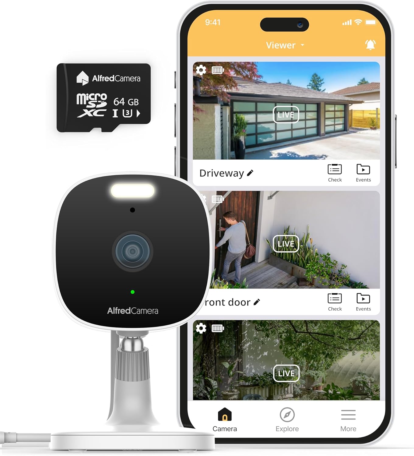 AlfredCamera 2 2.5K, 2.4 5GHz, IP65 (100M+ AlfredCam Plus Smart Home Security Camera WiFi & Indoor/Outdoor, Waterproof