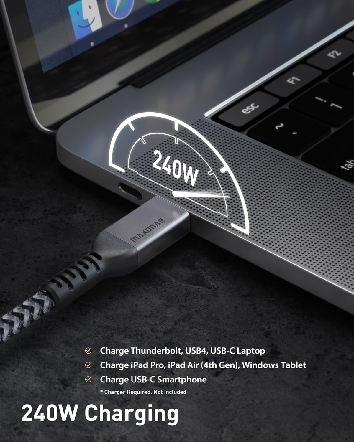10FT 4 40Gbps 240W 8K/5K 2026 Maxonar Long Thunderbolt Cable, Sync, Charging, Display, All-in-One Cable Replaces