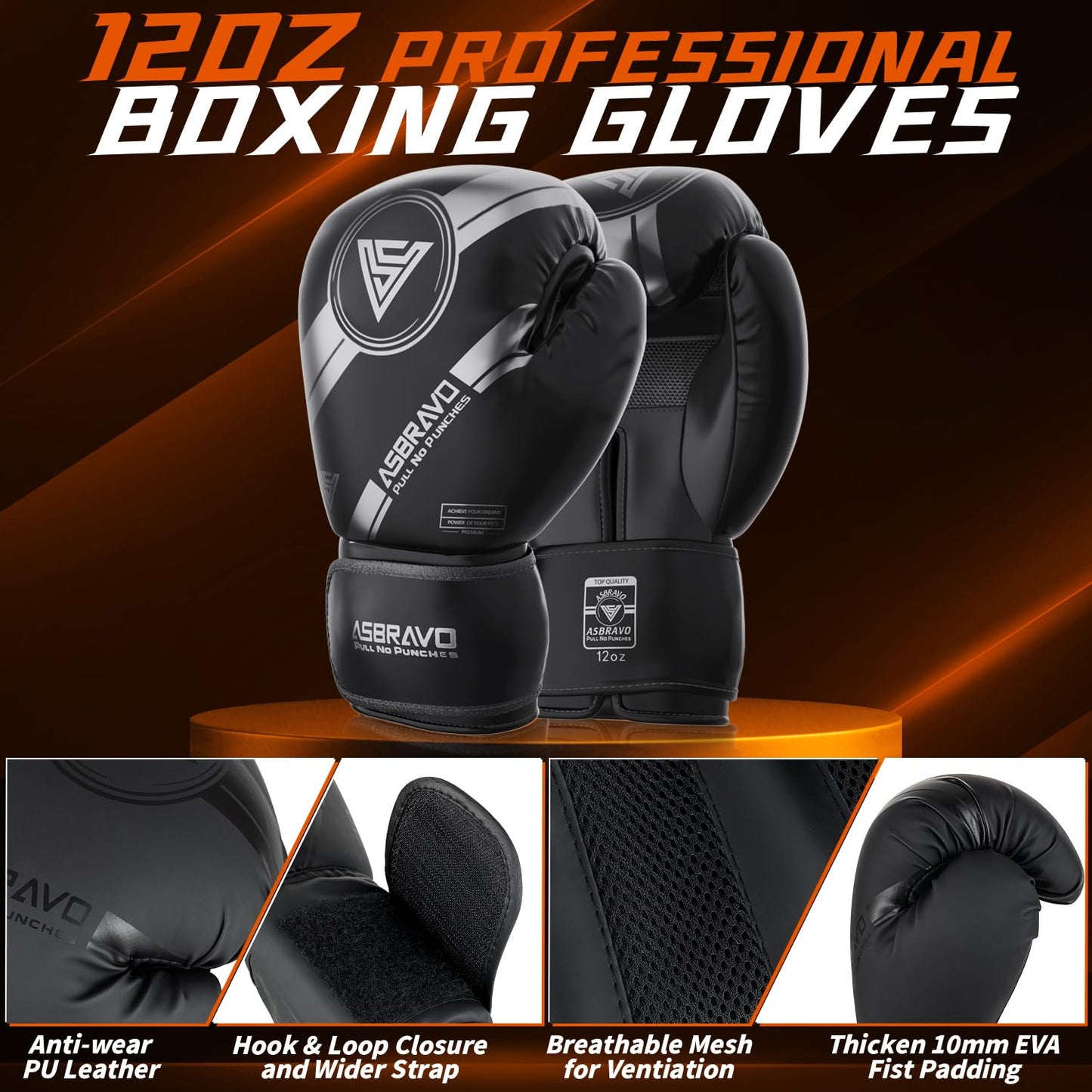 ASBRAVO Punching Bag for Adults, 4ft Heavy Boxing Bag Set with 12 OZ Gloves for MMA Karate Kickboxing Boxing Home Gym Training - Unfilled