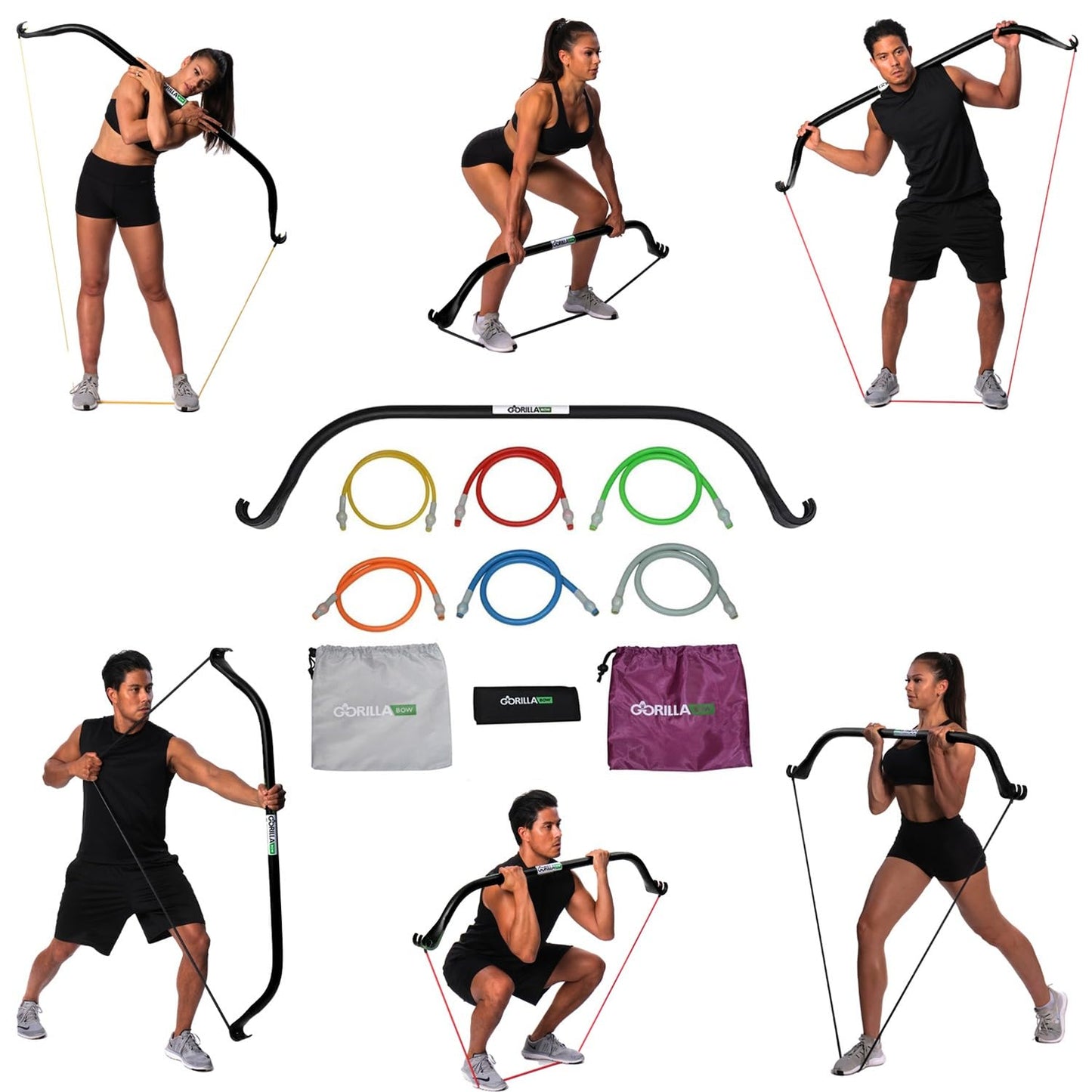 Gorilla Bow Lite All-in-One Home Gym System, Portable Resistance Band Bar for Strength Training, HIIT & Full Body Workouts, Lightweight Design for Home, Travel & Outdoor Use (Black, Heavy Bundle)