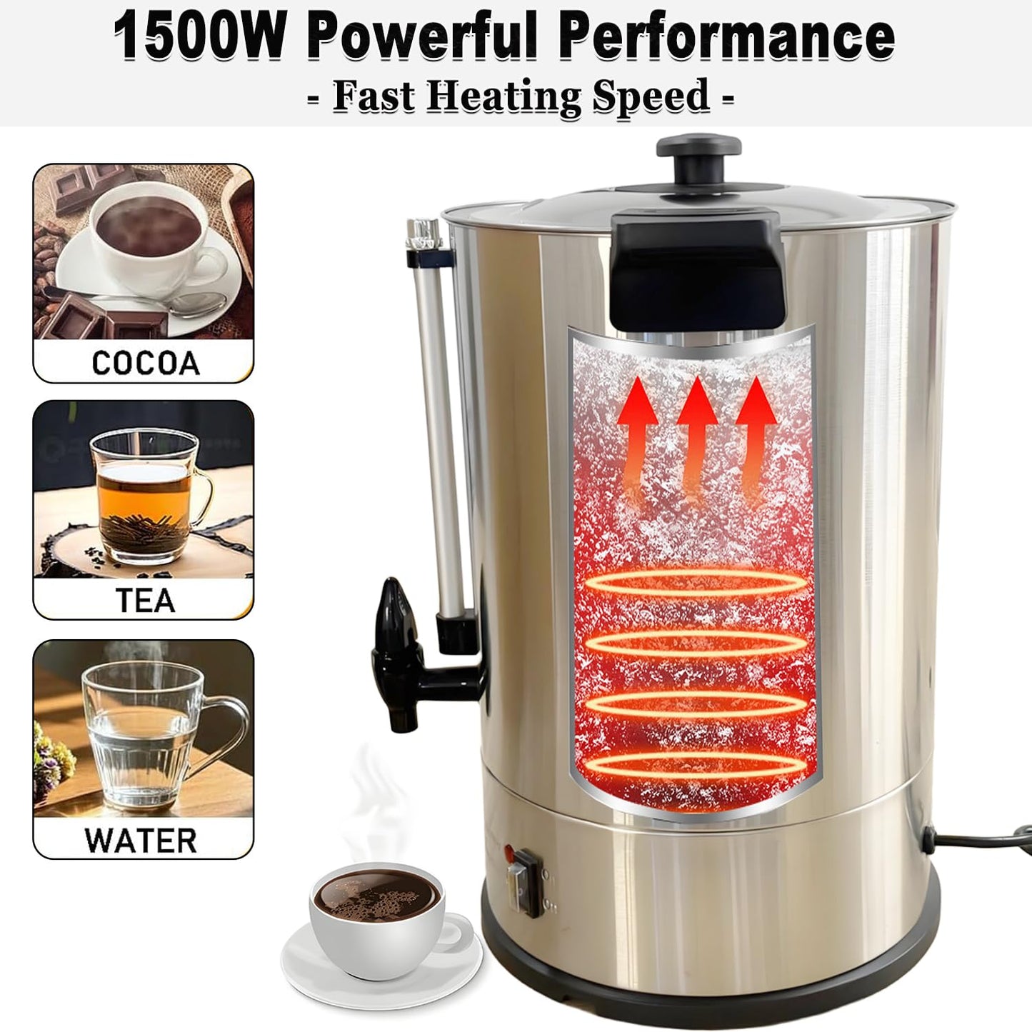 CTJ Commercial Coffee Urn 100-Cup Percolate Coffee Maker Stainless Steel Hot Water Urns 15L/4 Gallon Large Capacity Hot Beverage Dispenser with Removable Filter for Coffee, Tea, Water