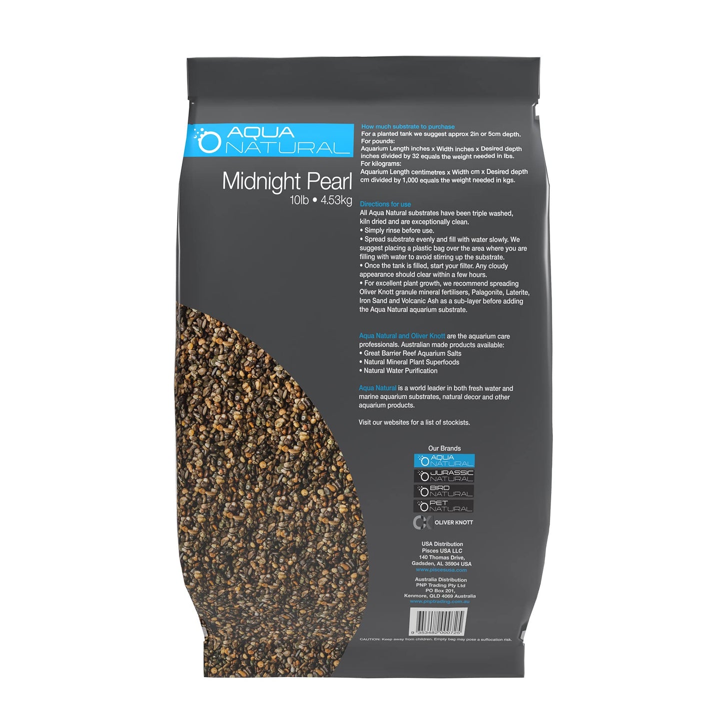 Aqua Natural Midnight Pearl 10lb Gravel Substrate for aquascaping, Aquariums, vivariums and terrariums 2-4mm, Brown, Small