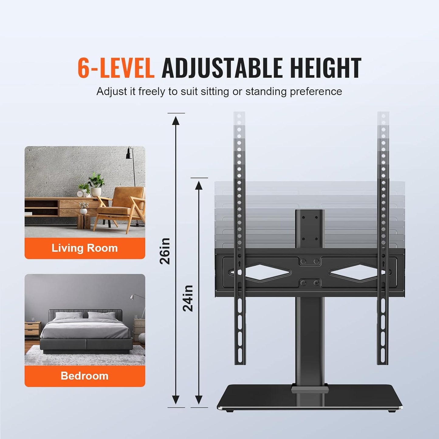 VEVOR 32-55 inch Universal TV Mount for TVs, Height Adjustable Swivel Stand with Tempered Glass Base for Bedroom