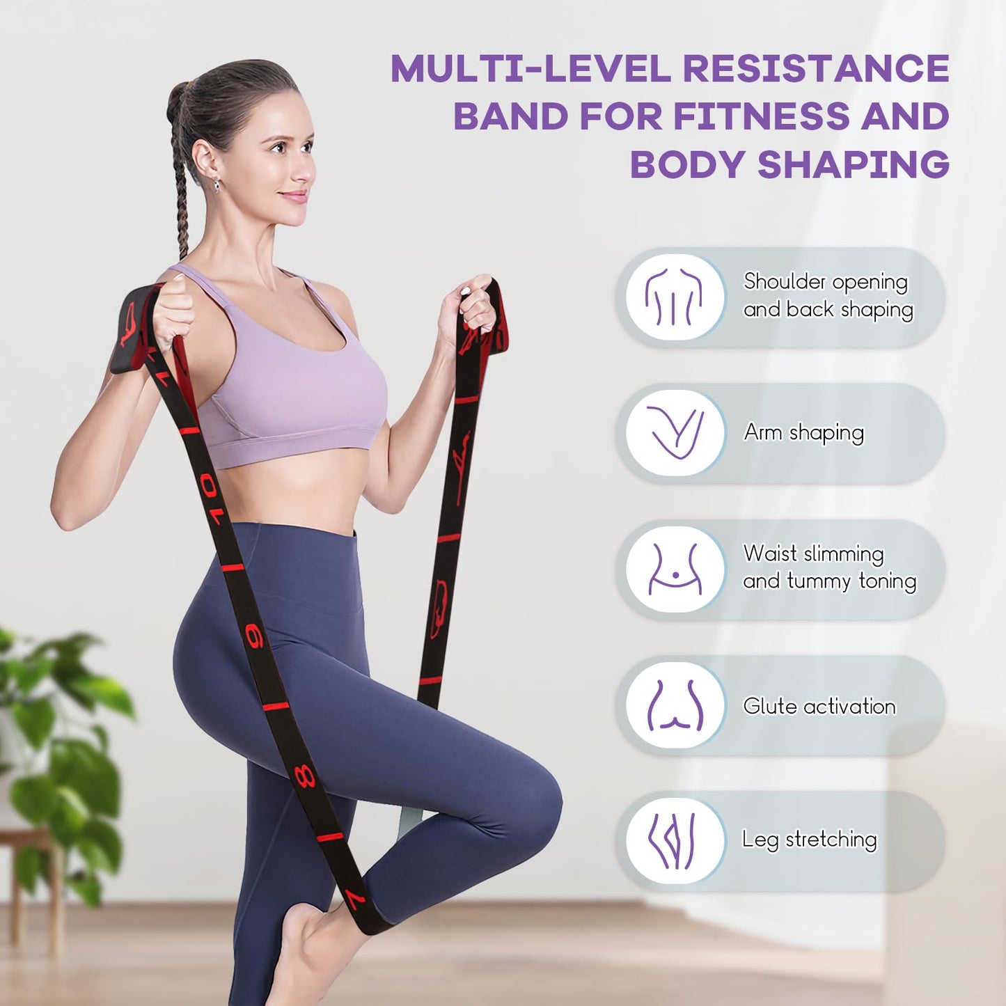 Upgrade Stretching Strap with Loops,Yoga Strap ,Home Workout,Pilate & Flexibility Training,Non Elastic Exercise Stretch Band for Hamstring,Leg Stretcher Belt,Flexibility Fascia (Black-10 Loops, 2 Pack)