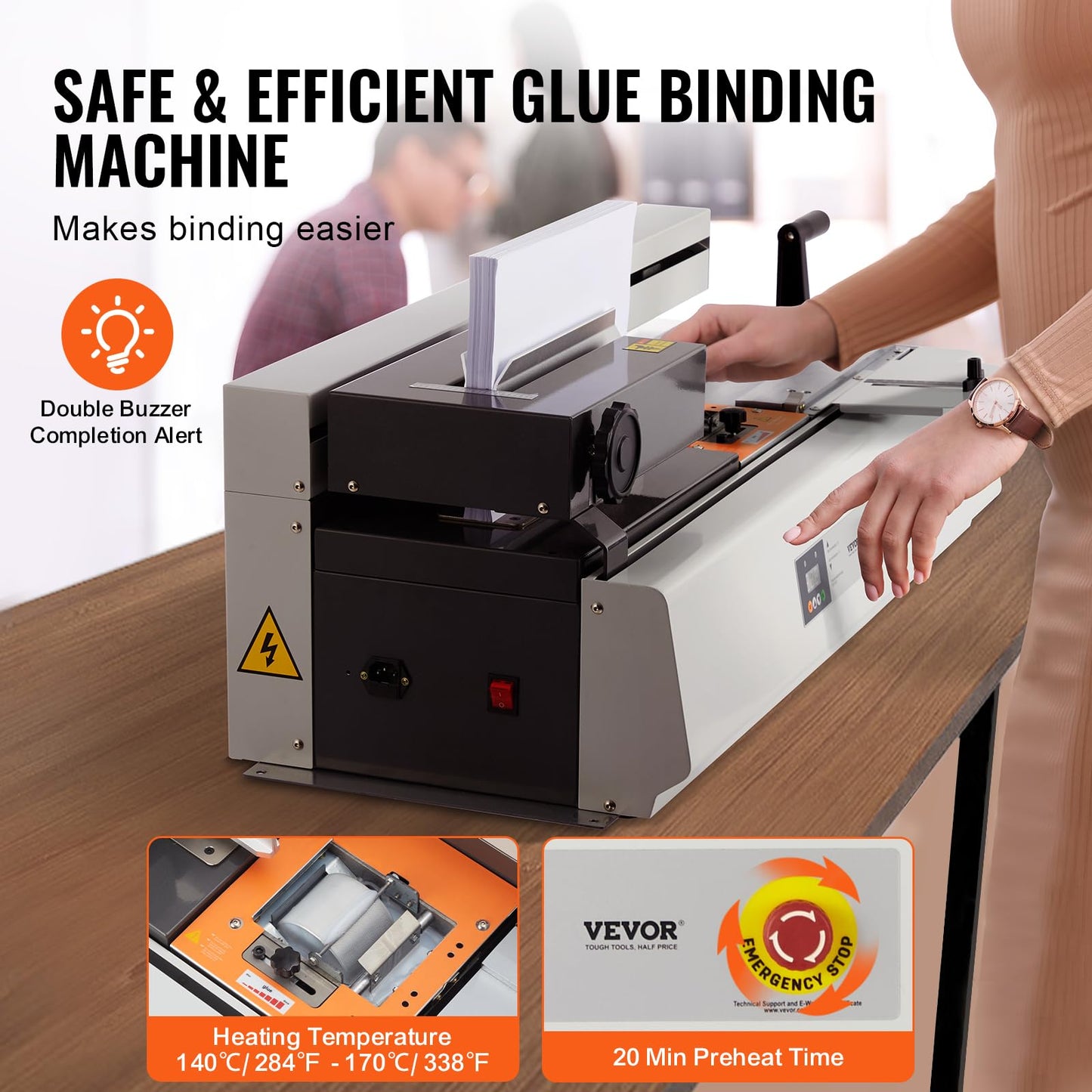VEVOR Thermal Binding Machine, 400 Sheets Capacity Hot Glue Binding Machine, Thermal Book Binder 40mm Binding Thickness A3(Short Edge)/A4/A5 Document