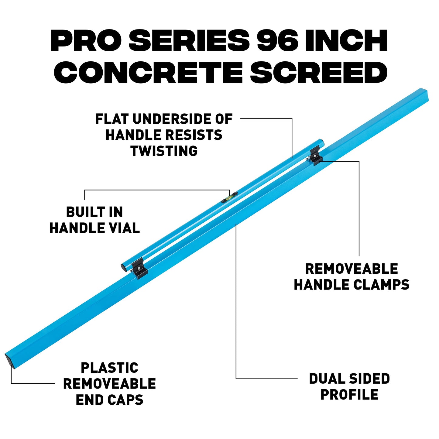 OX Tools Concrete Screed, Pro Series 96 Inch Screed with Level Vial, 8 Ft Concrete Darby, Aluminum Lightweight & Reversable Handle for Cutting and Smoothing Concrete, Powder Coated for Easy Cleanup