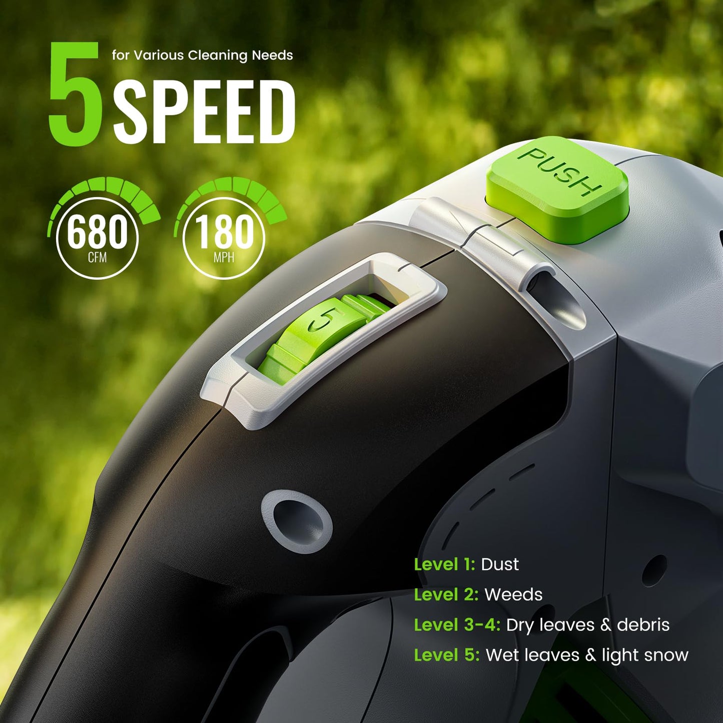LUCKYTECH Leaf Blower Cordless, Brushless Handheld Leaf Blowers with 4.0Ah Batteries, 680CFM 180MPH with 5 Speeds, Lightweight Snow Blower Grass Blowers for Lawn Care, Patio, Yard, Garage
