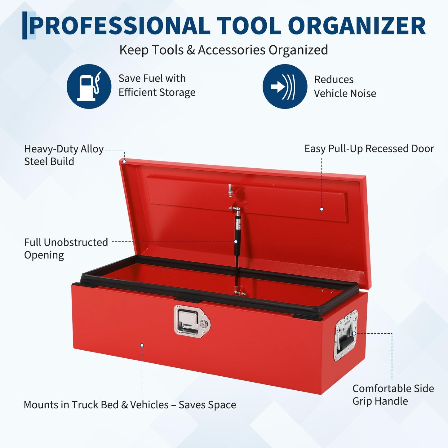 Heavy Duty Steel Metal Tool Box 20x12 Inch for Truck Bed | All-Steel Storage Chest with Lock | Weatherproof & Secure | Fits Full-Size Pickup, RV, Trailer | Industrial-Strength Cross-Bed